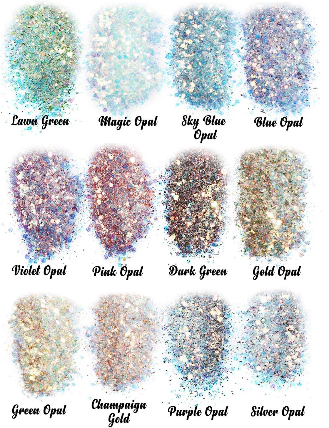 LET'S RESIN Opal Chunky Glitter for Resin, 12 * 10g Craft Glitter Powder  for Tumblers/Slime, Iridescent Glitter Chameleon Glitter Sequins Festival  Decor(Each 0.35oz)