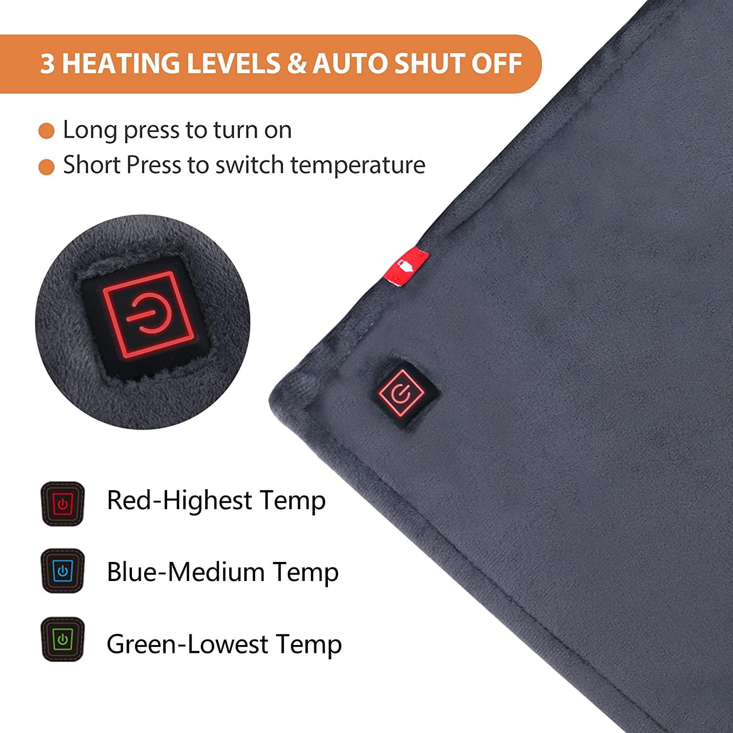 Comfheat USB Heating Pad for Pain Relief, Portable Heated Car Travel Blanket Pads Heat Settings