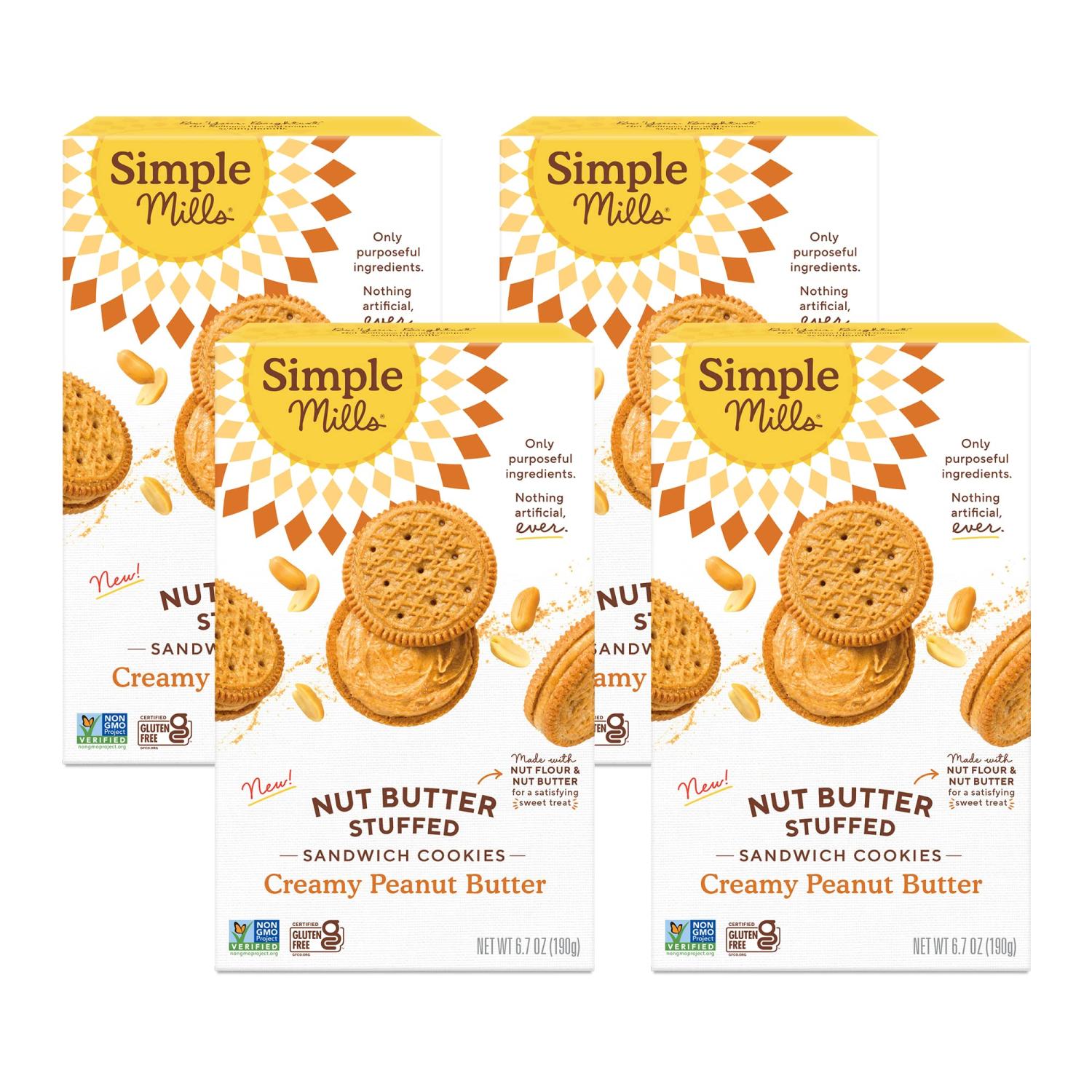 Simple Mills Creamy Peanut Butter Sandwich Cookies Gluten Free, Vegan, Healthy Snacks, 6.7