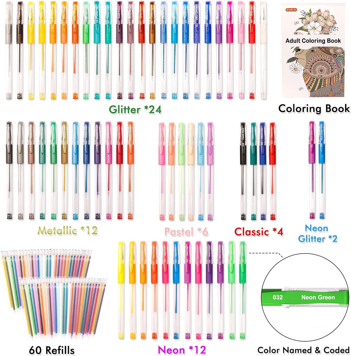 Shuttle Art Gel Pens 120 Pack Gel Pen Set 60 Colored Gel Pen with 60
