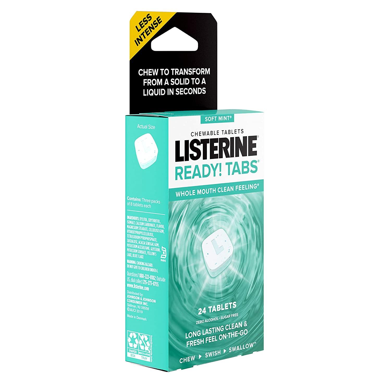Listerine Ready! Tabs Chewable Tablets with Soft Mint Flavor, 24 Count