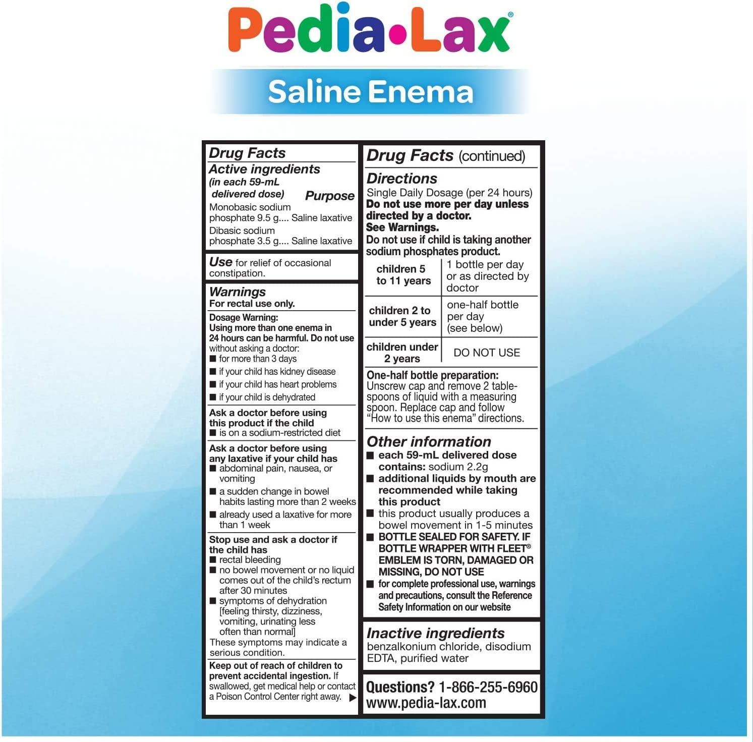 PediaLax Fleet Enema Children 2.25 Fl Oz Pack of 6 Gentle Relief