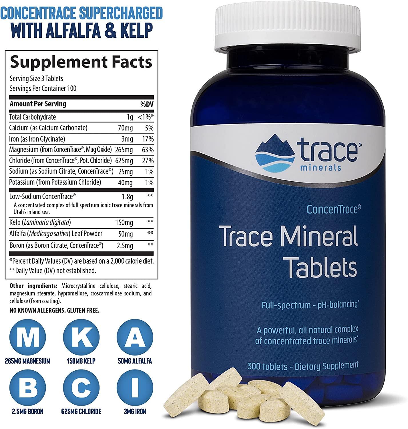 ConcenTrace Trace Mineral Tablets 300 Tab pH Buffer, Magnesium, Ionic