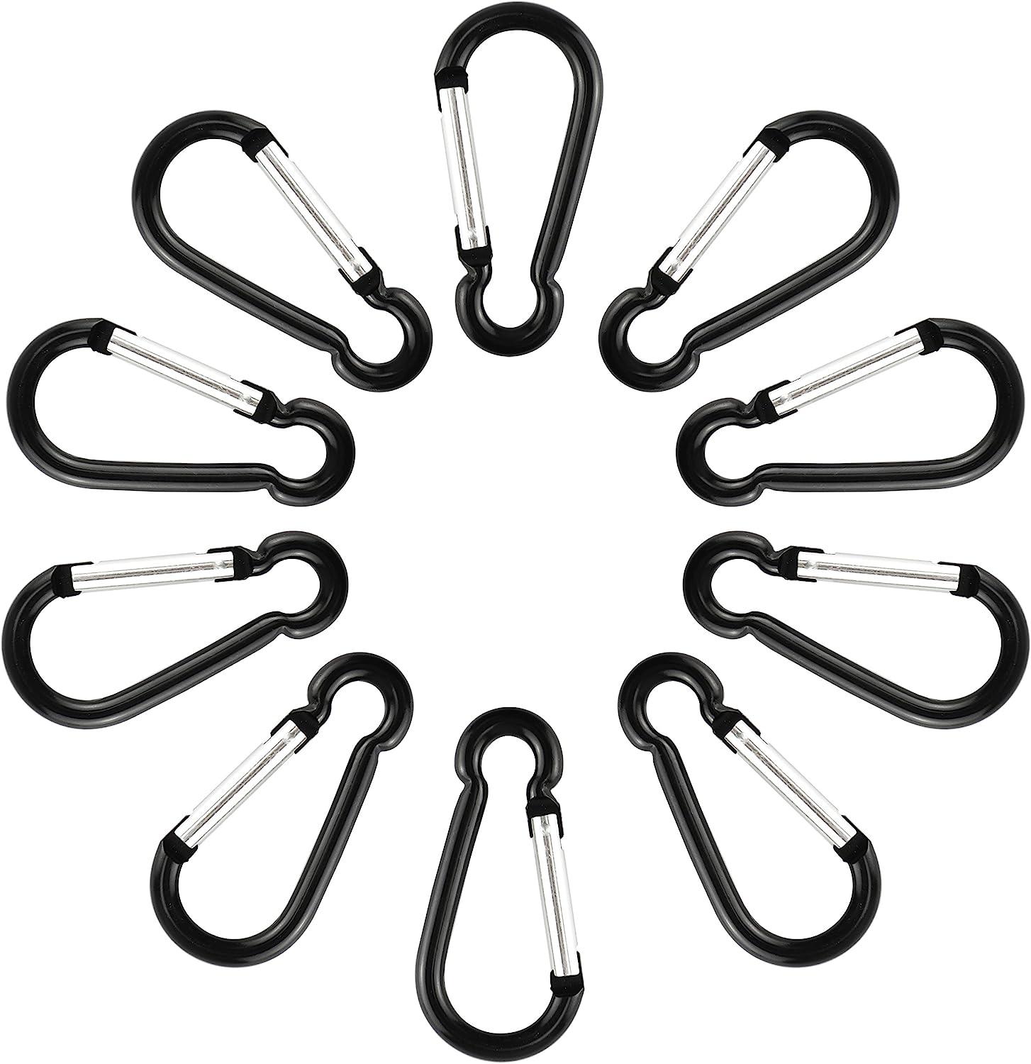 SWATOM Aluminum Carabiner Clip 1.6/1.9/2.3/2.7/3.1 Inches Spring Snap Hook  Keyring Carabiners Keychains Black (10P/20P) 1.6 Inch