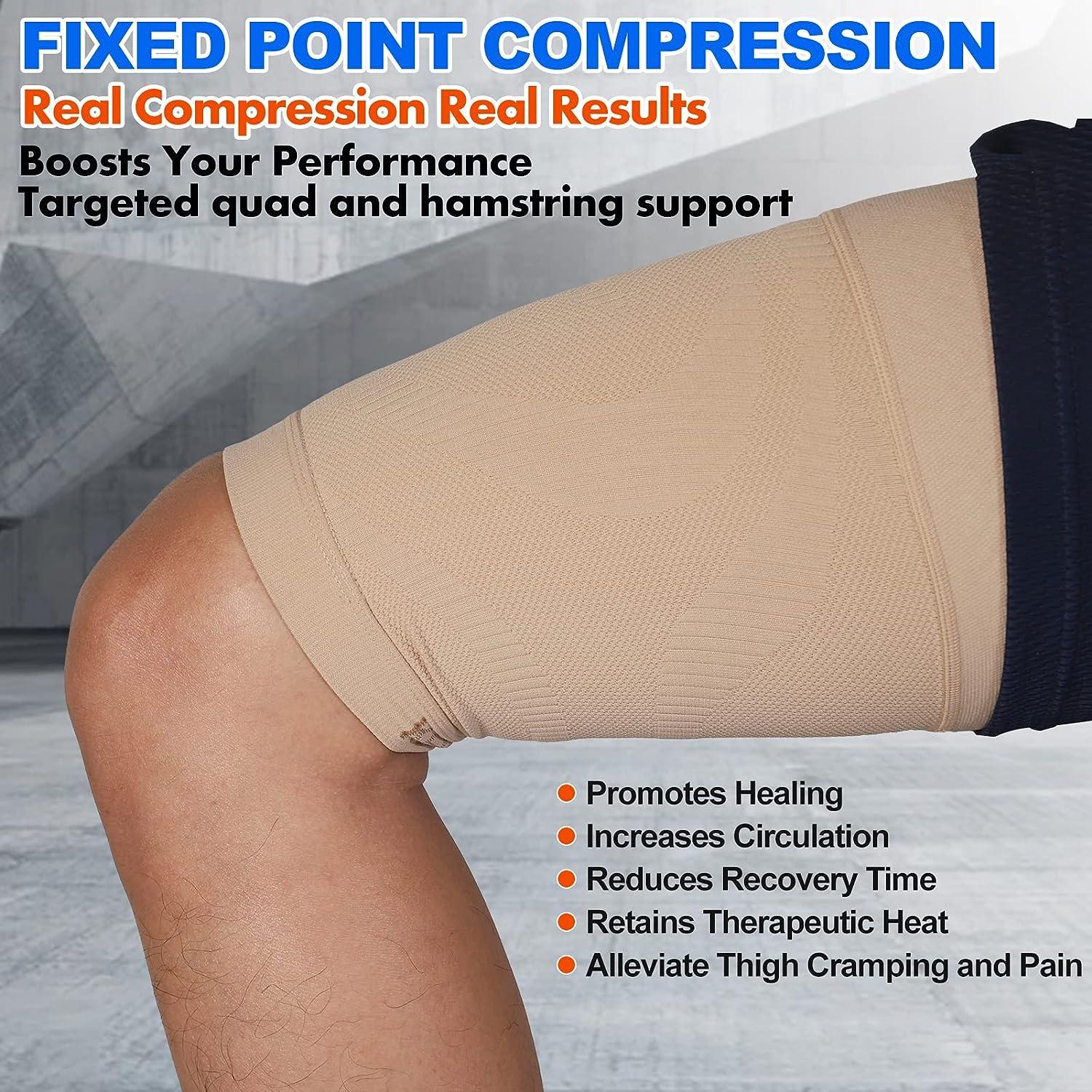 Thigh Compression Sleeves (Pair), Unisex, Hamstring Compression Sleeve for  Quad & Groin Pain Relief & Recovery, Thigh Brace & Wrap Great for Running  Sports & Injury, Upper Leg Sleeves Beige 3XL 3X-Large