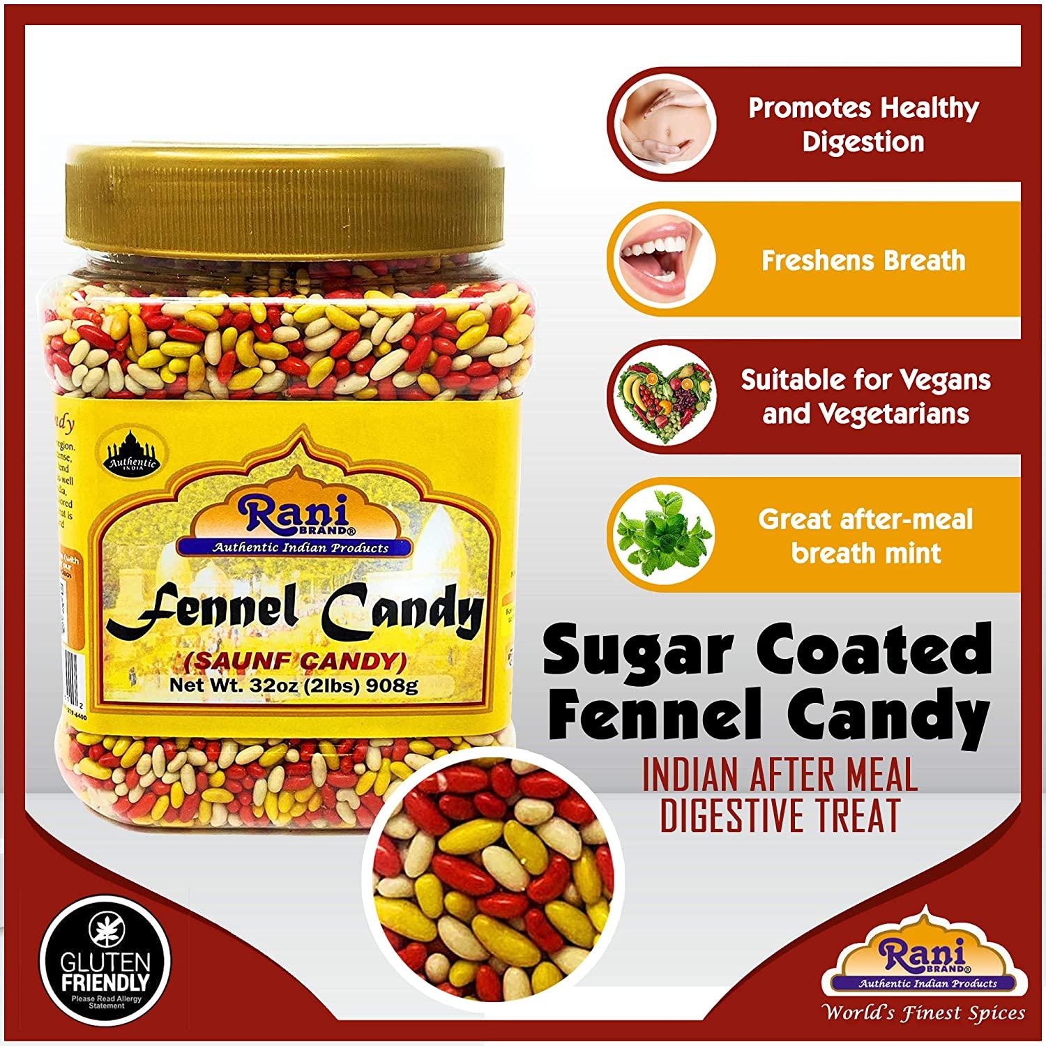 Rani Sugar Coated Fennel Candy 2lbs (32oz) 908g Bulk, PET Jar Indian