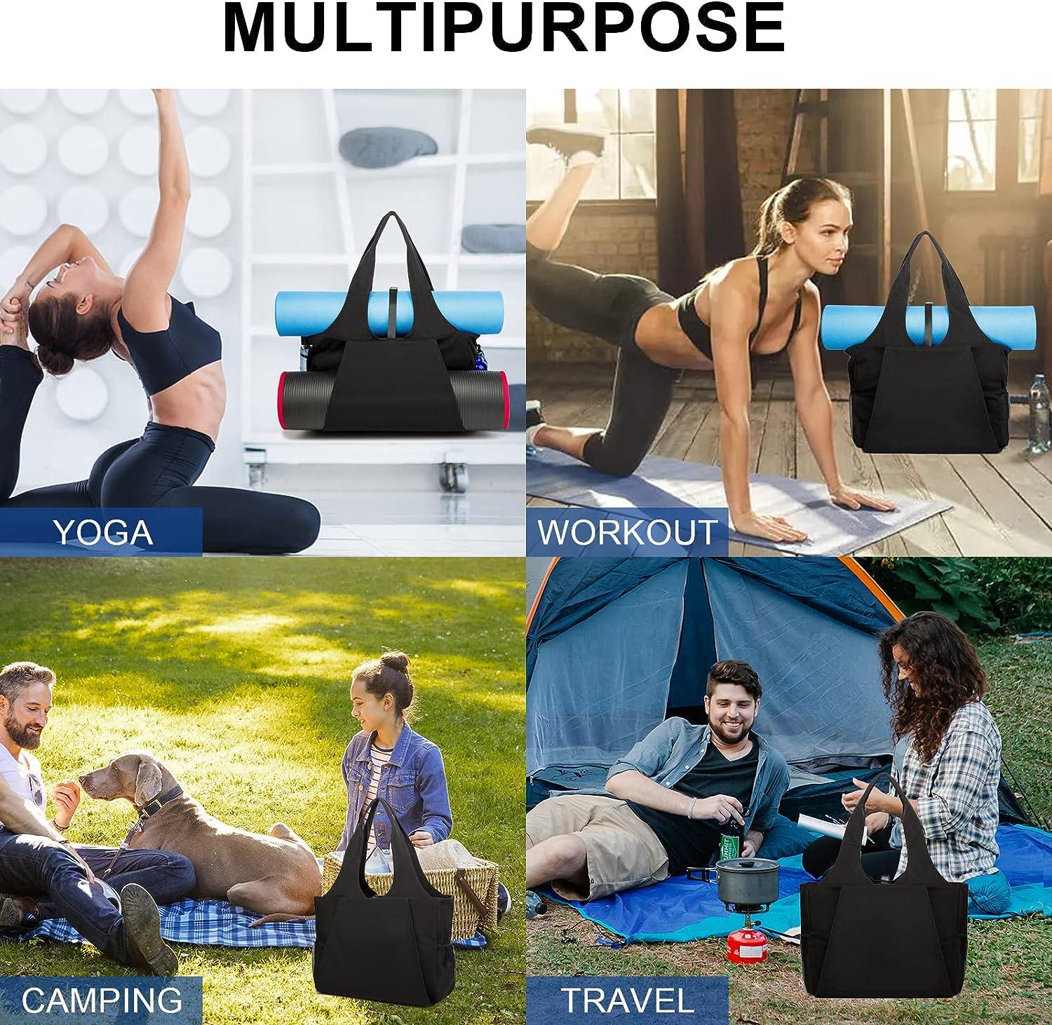 KUAK Yoga Mat Bag for Women, Large Waterproof Yoga Bags and Carriers, Gym  Bag with 2 Yoga Mat Holders, 6 Pockets, Shoulder Bag Carryall Tote for  Pilates, Workout Black