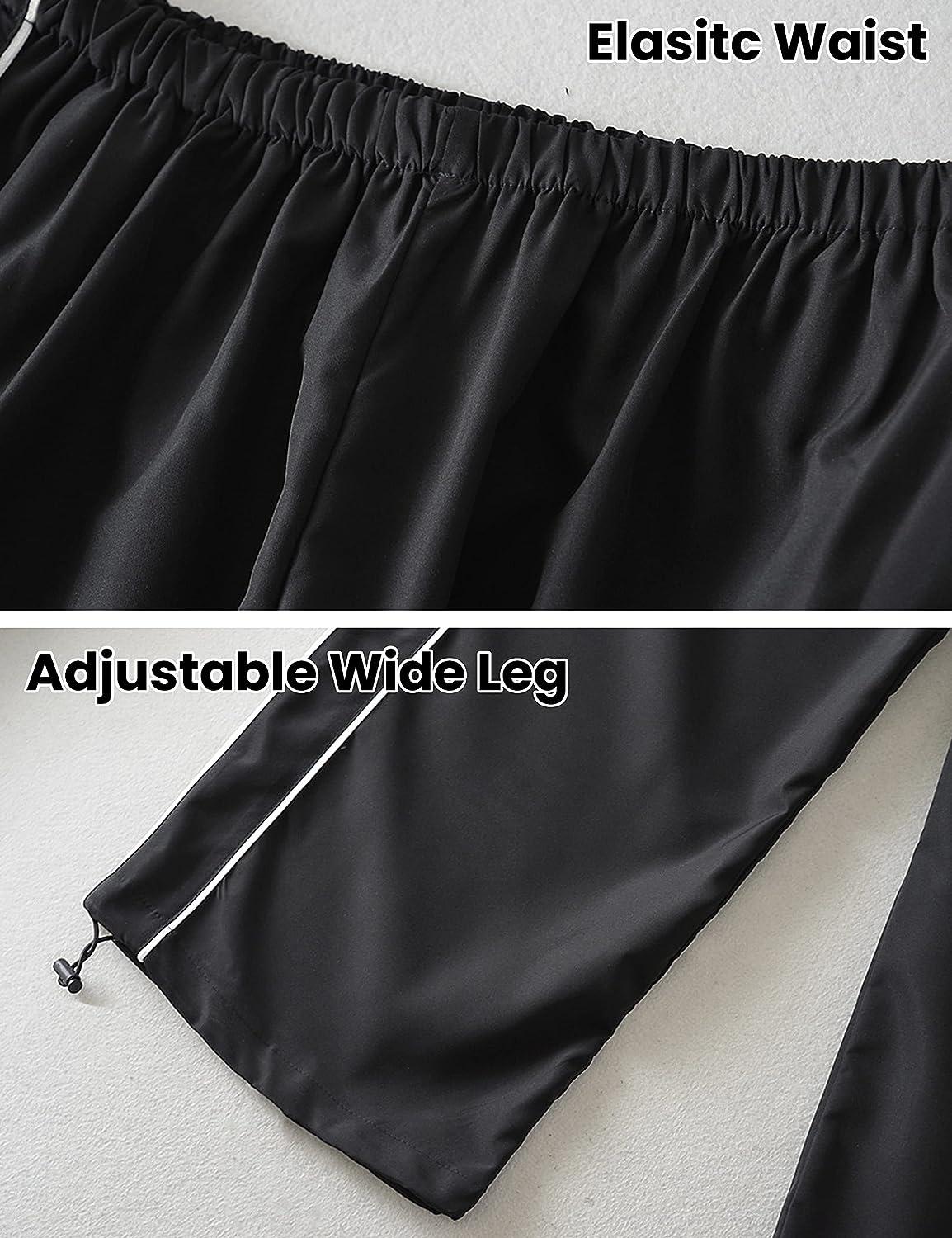 Athlisan Womens Parachute Pants Baggy Wide Leg Y2K Track Pants for Women  Black Large