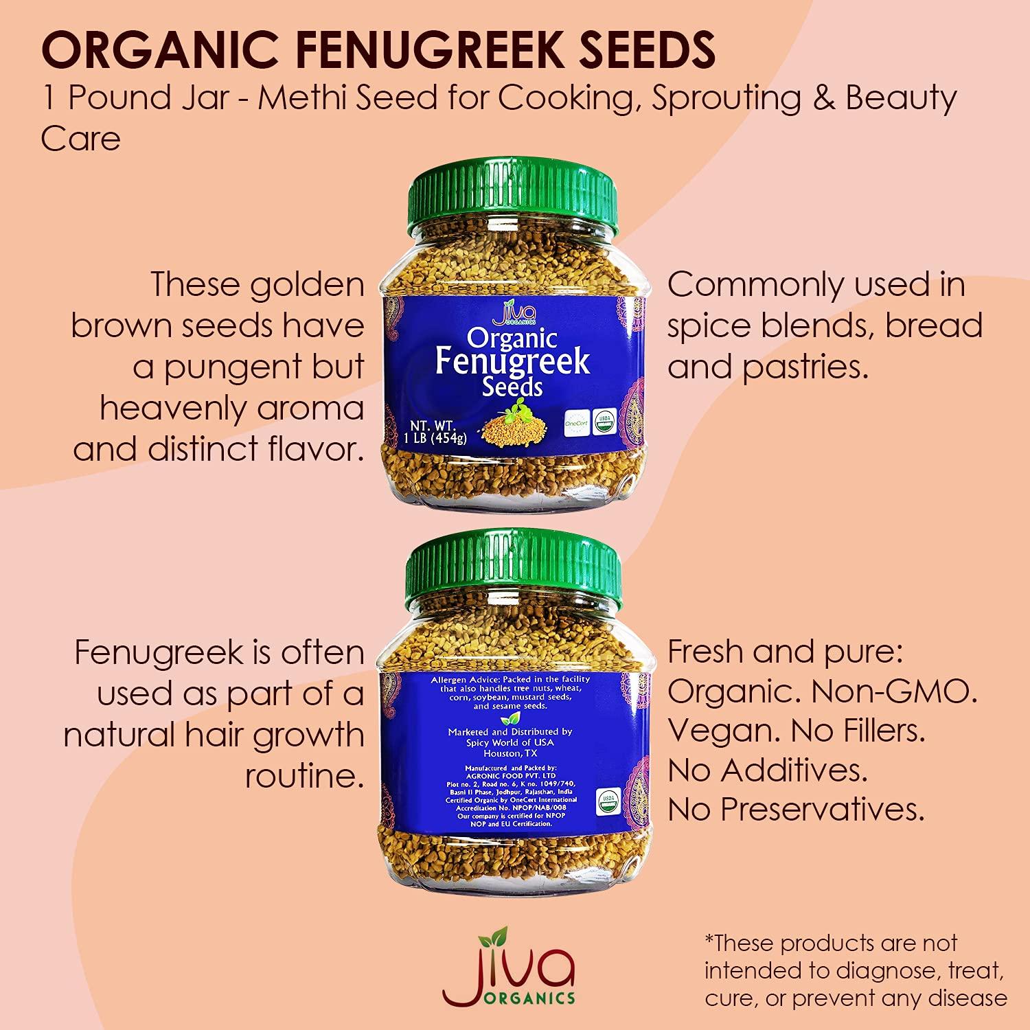 Jiva Organics Organic Fenugreek Seeds 1 lb Jar for Cooking, Sprouting