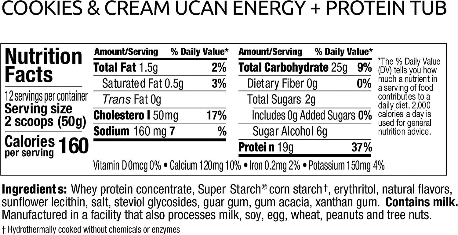 UCAN Energy + Whey Protein Powder 19g Whey Protein Per Serving with