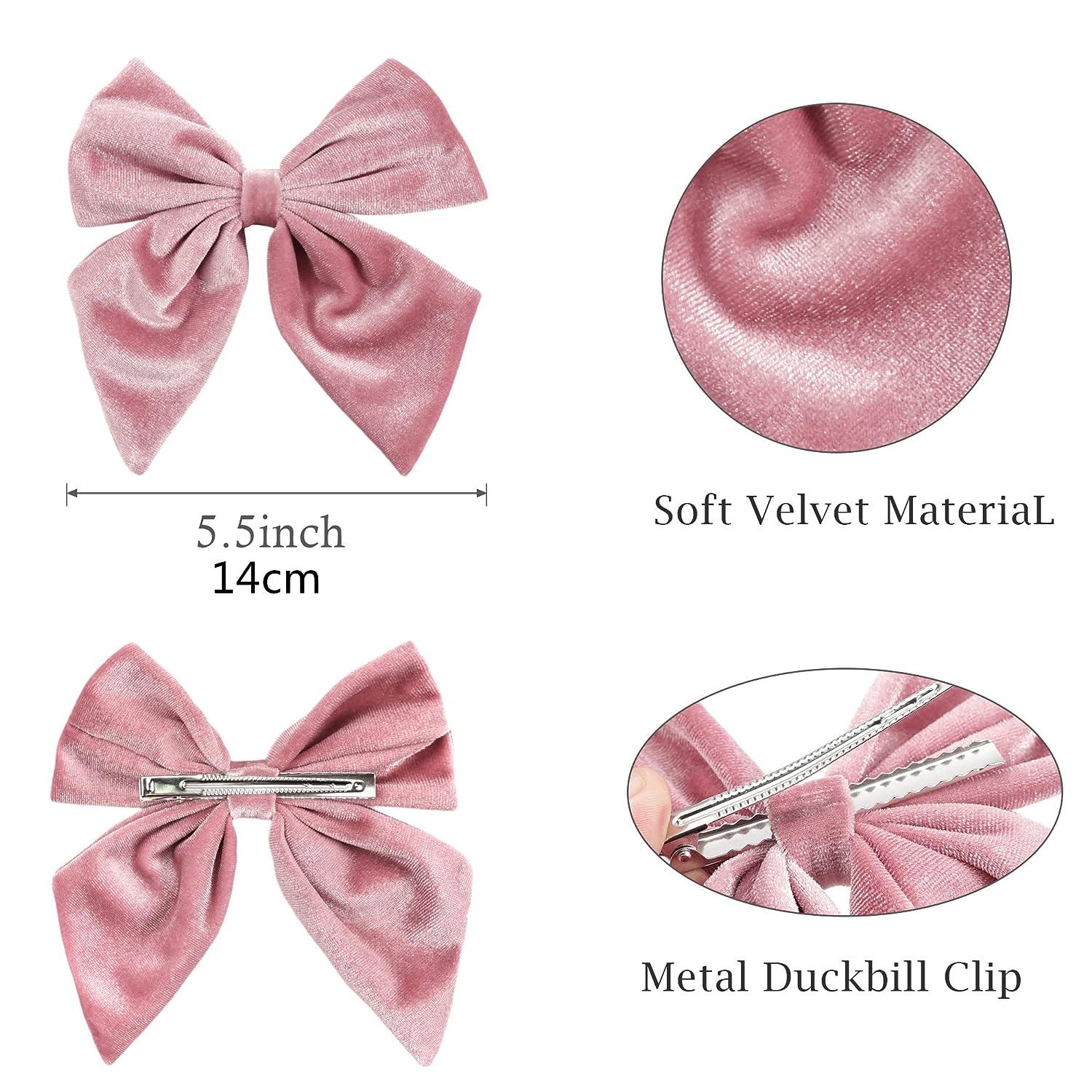 Qearl 12 PCS Large Velvet Hair Bow Clips for Toddlers Girls
