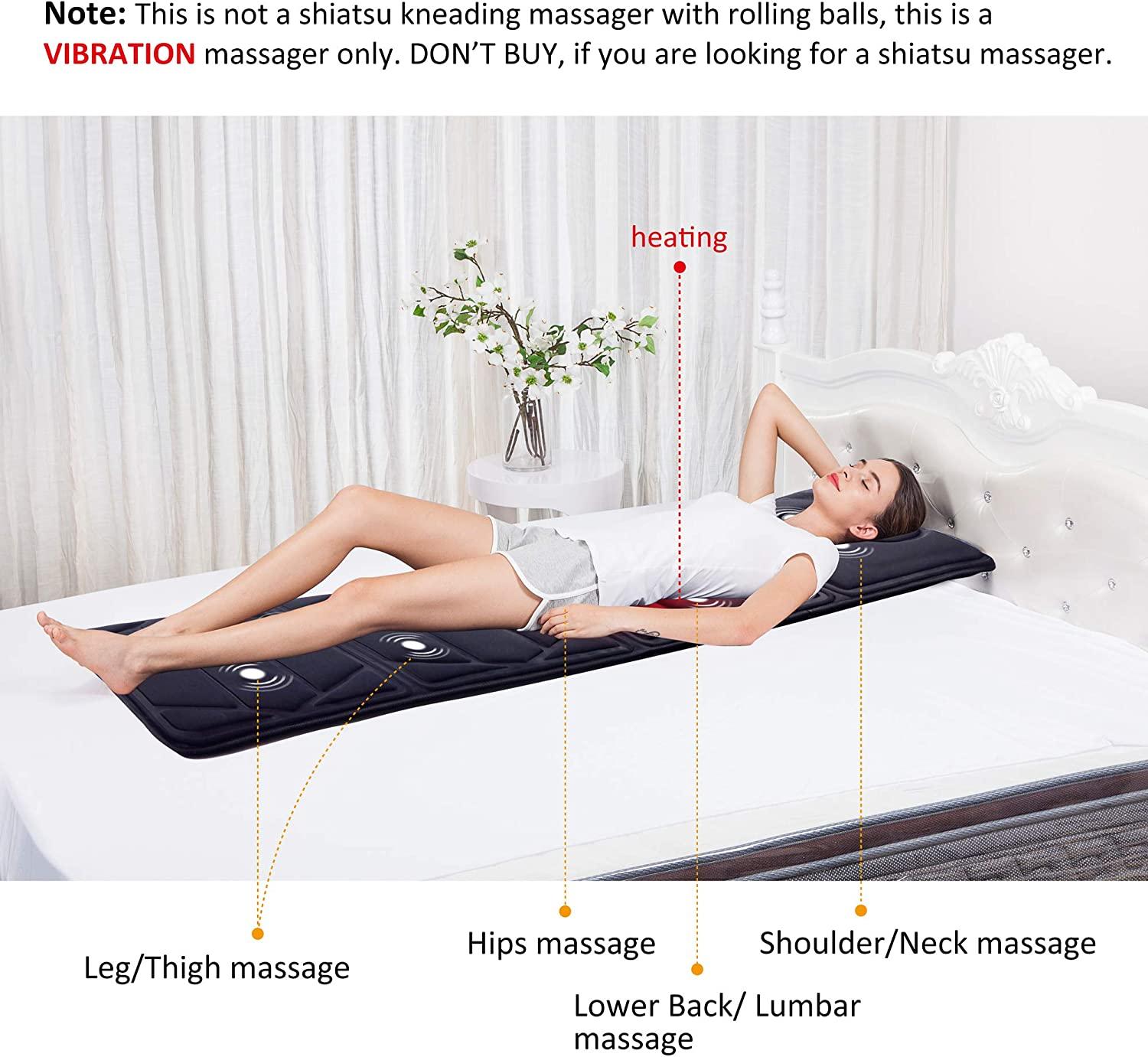 Snailax Massage Mat with Heat - 10 Motors Vibrating Massage Mattress Pad  with 2 Heating Pads for Back, Full Body Massager for Neck and Back,Lumbar  Calf Muscle Relaxation