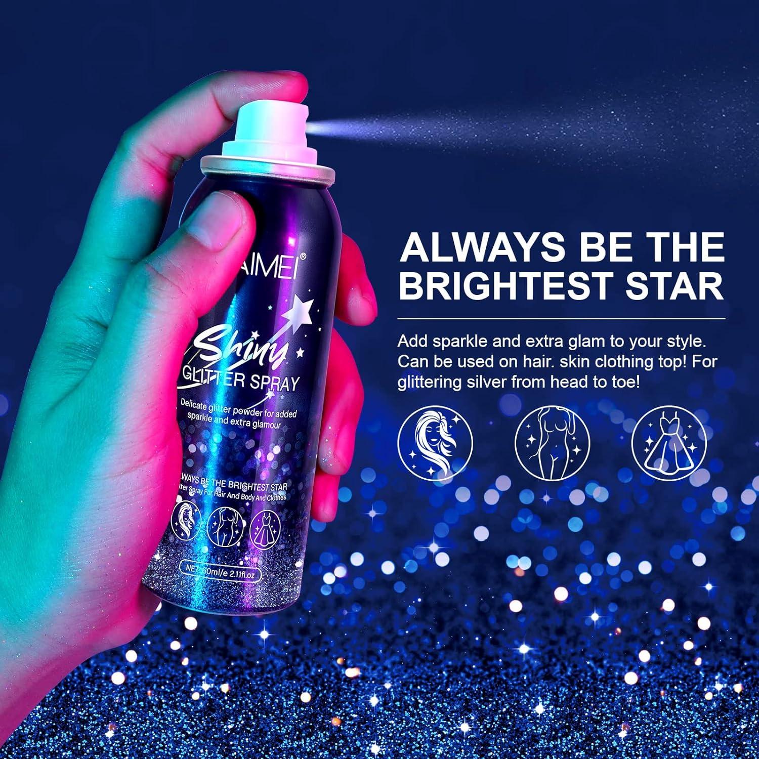 Glitter Spray 60ML (2 Pack) - Temporary Shiny Body, Hair, Face, and  Clothing Waterproof Hairspray for Prom, Festival, Rave Makeup - Silver  Shimmer ...