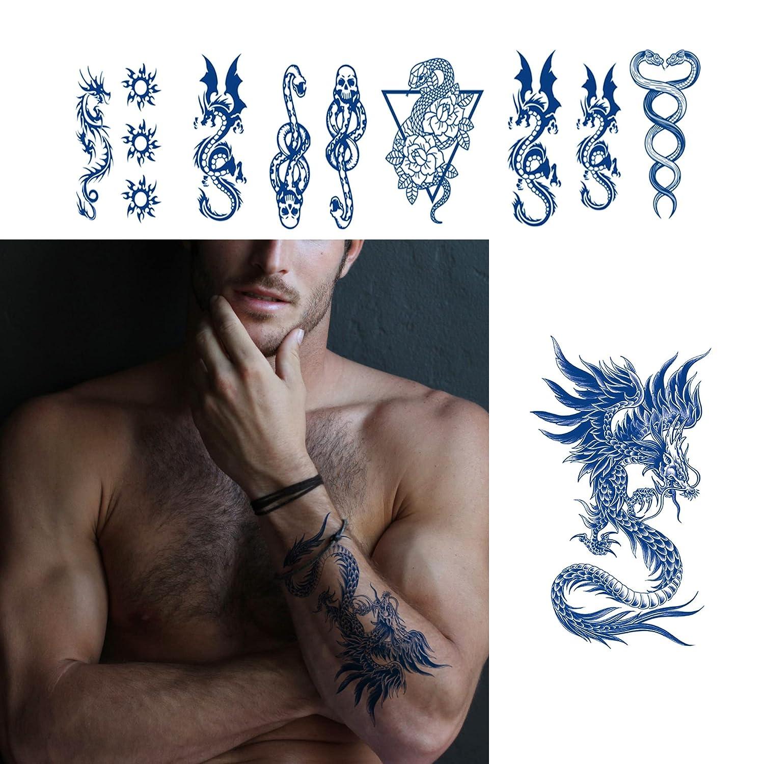 PADOUN 12 Sheets Semi-Permanent Fake Tattoos with Dragon, Snake ...