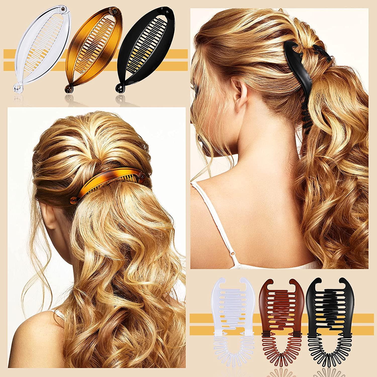 18 Pieces Banana Hair Clips Classic Clincher Combs Large Double Comb Banana  Clip Fishtail Hair Clip Banana Ponytail Holder Clip for Women Girls, 6  Styles