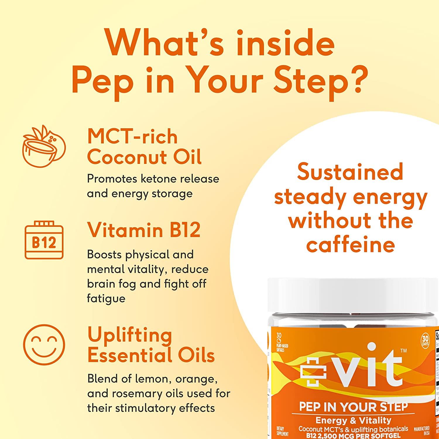 Natural Energy Pills Caffeine Free Energy Supplement with Vitamin B12 2500 mcg + Coconut MCT