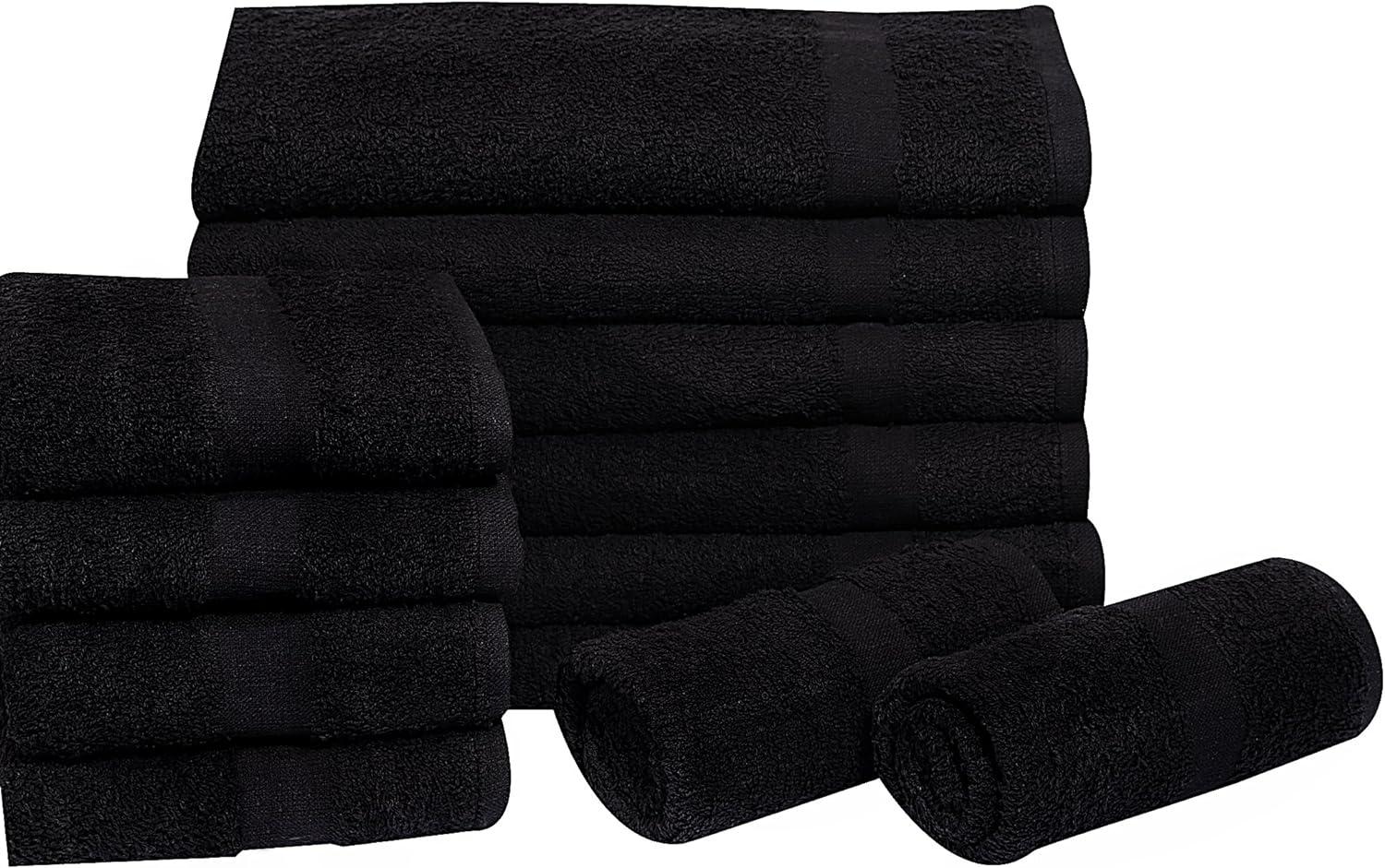 Gold Textiles Cotton Salon Towels (12-Pack, Dark Grey,16x27 inches) - Soft Absorbent Quick Dry Gym-Salon-Spa Hand Towel (100% (Dark Grey)