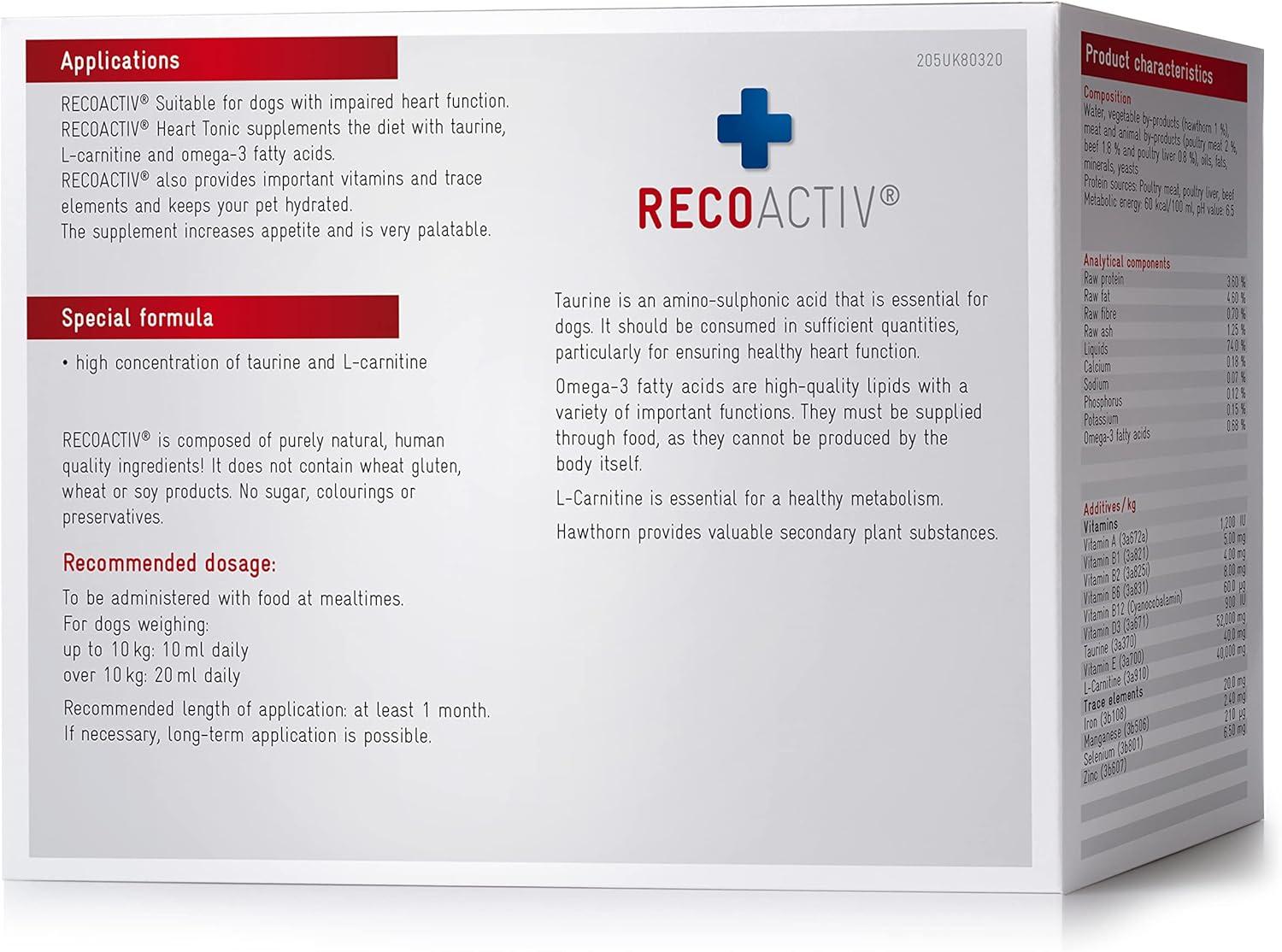 RECOACTIV Heart Tonic for dogs 3 x 90 ml dietary supplement for dogs with heart dysfunction and for prevention with L-carnitine taurine omega-3 fatty acids and hawthorn | Buy Now with Express RECOACTIV Heart Tonic for dogs 3 x 90 ml dietary supplement for dogs with heart dysfunction and for prevention with L-carnitine taurine omega-3 fatty acids and hawthorn | Buy Now with Express