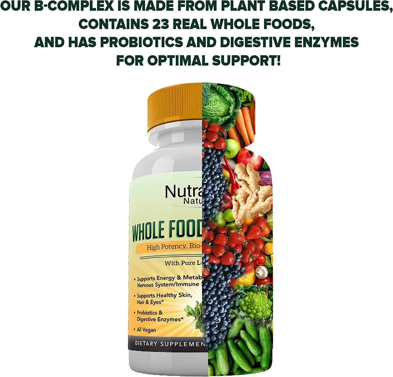 Vitamin B Complex Whole Food Supplement Vegan 120 Capsules for Stress