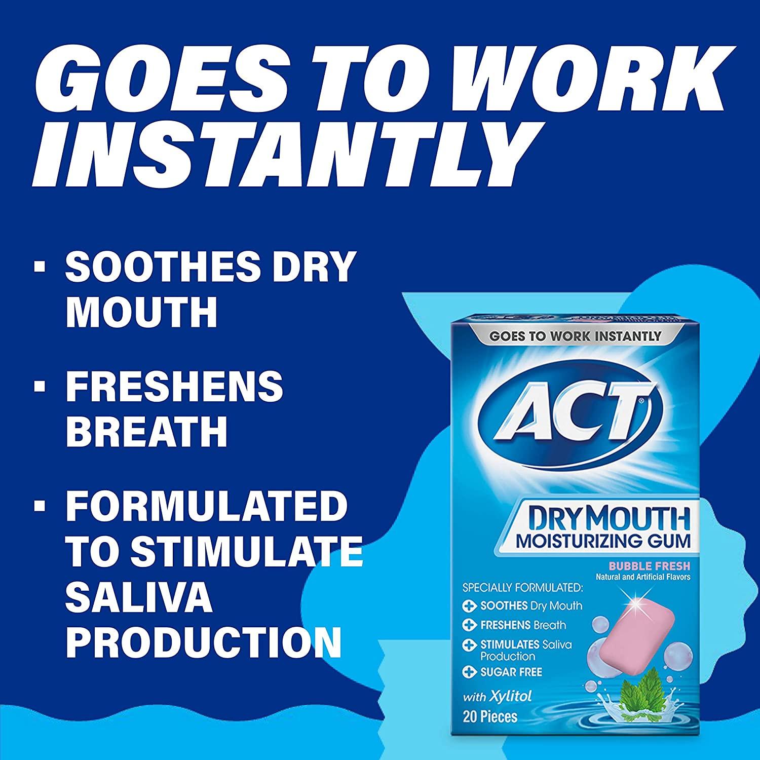 Act Dry Mouth Moisturizing Gum with Xylitol Bubble Fresh