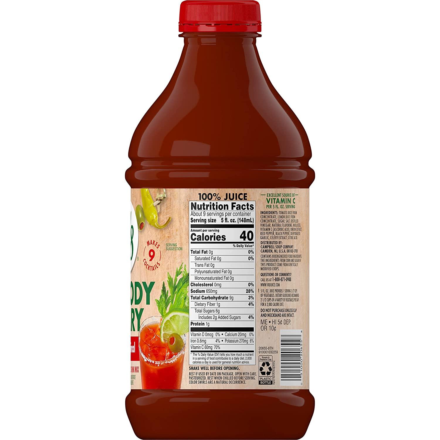 V8 Bloody Mary Mix, Vegetable Juice for Bloody Mary Cocktails, 46 FL OZ