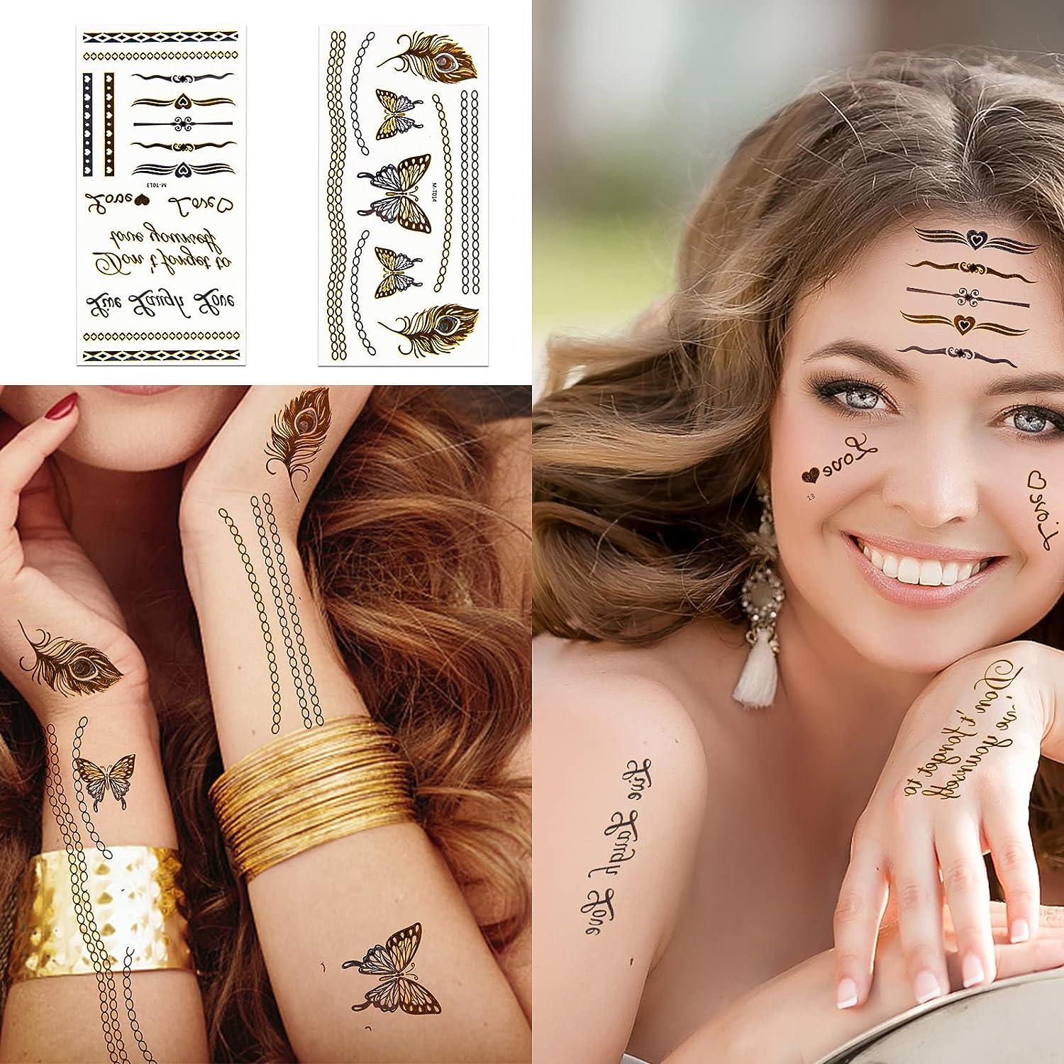 10 Sheets 100+ Designs Gold Temporary Tattoos for Women Girls Adults