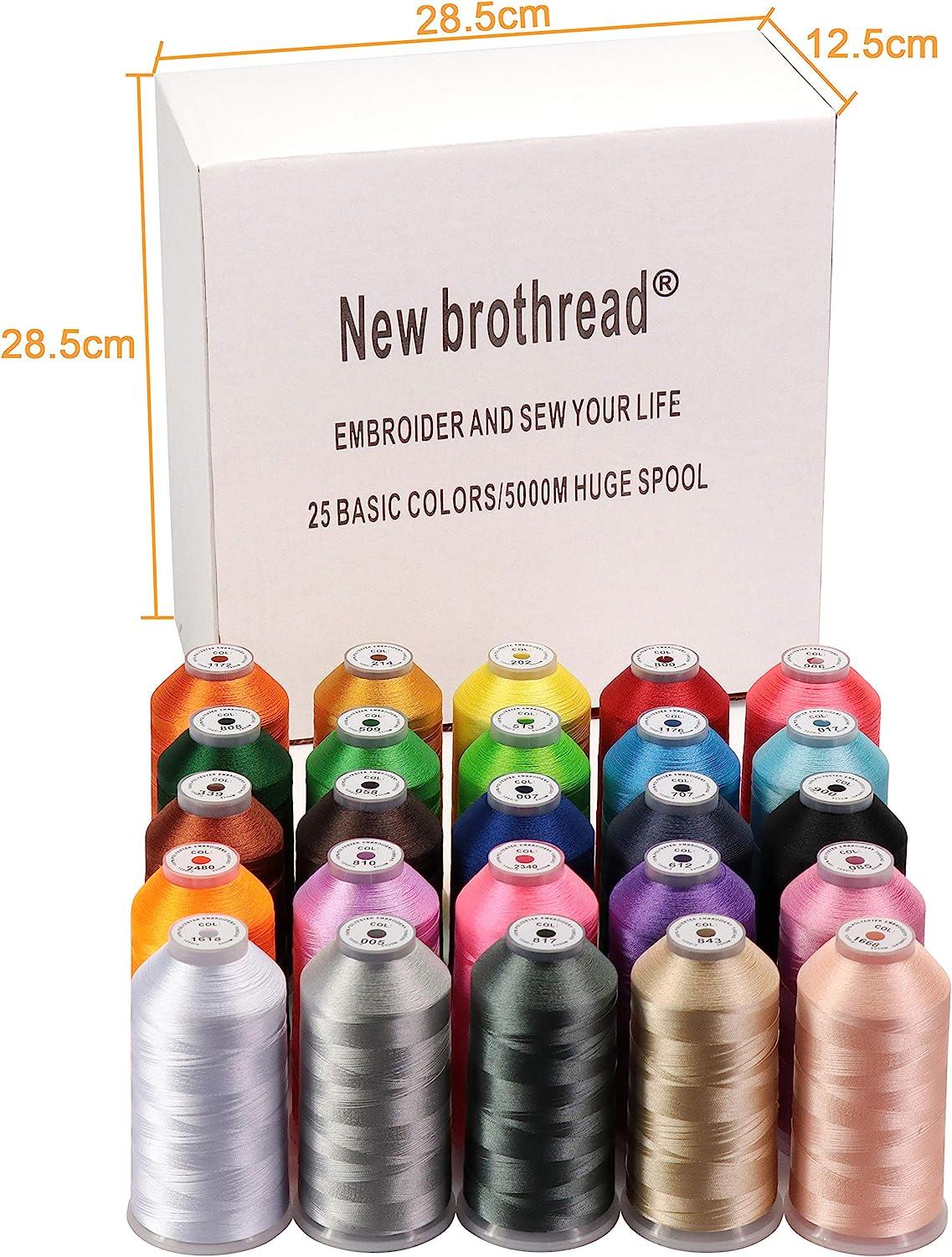 New brothreads - 25 Basic Colors of Huge Spool 5000M Polyester Embroidery  Machine Thread for Commercial and Domestic Embroidery Machines