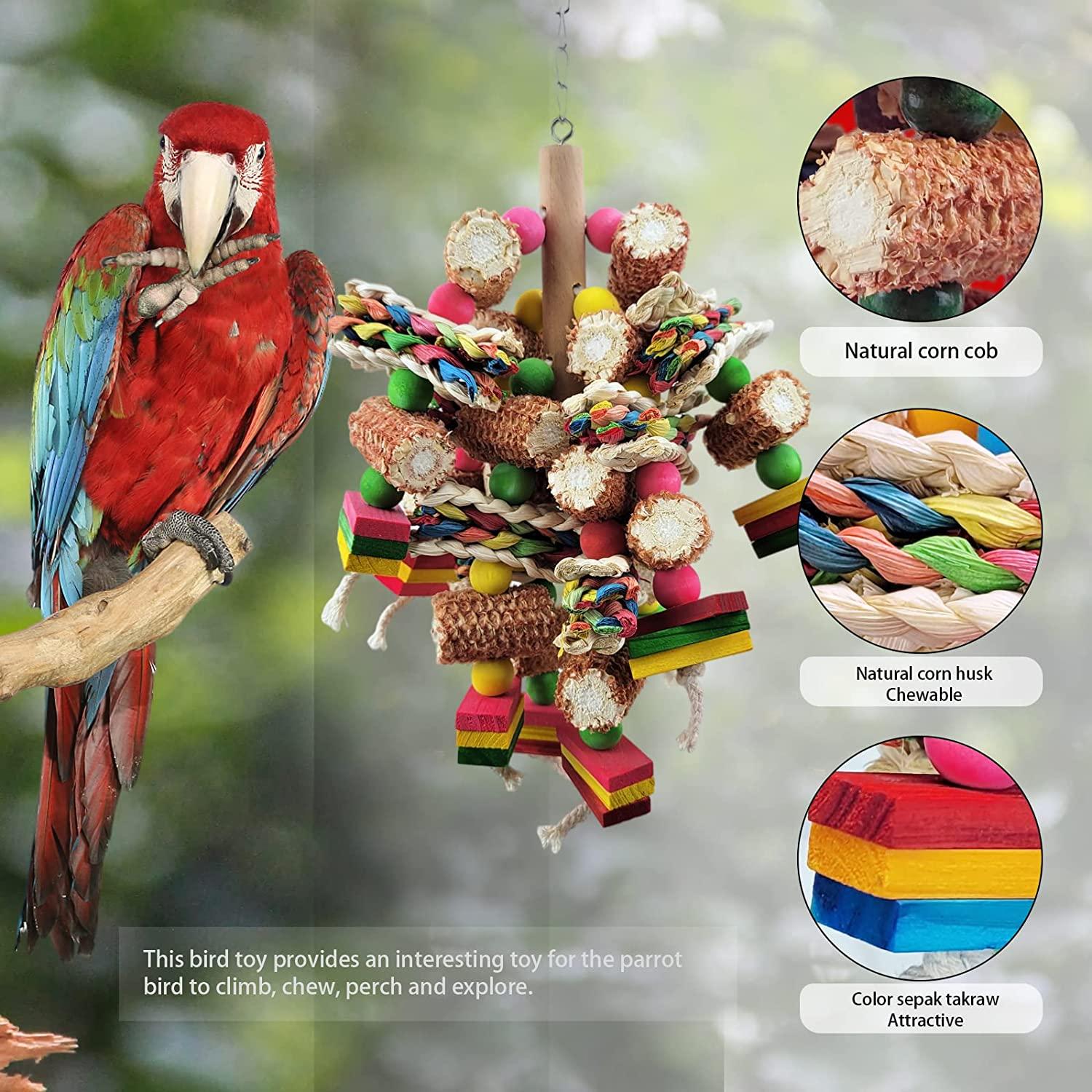 Parrot Toys, Bird Toys Made of Natural MultiColored Wooden Blocks