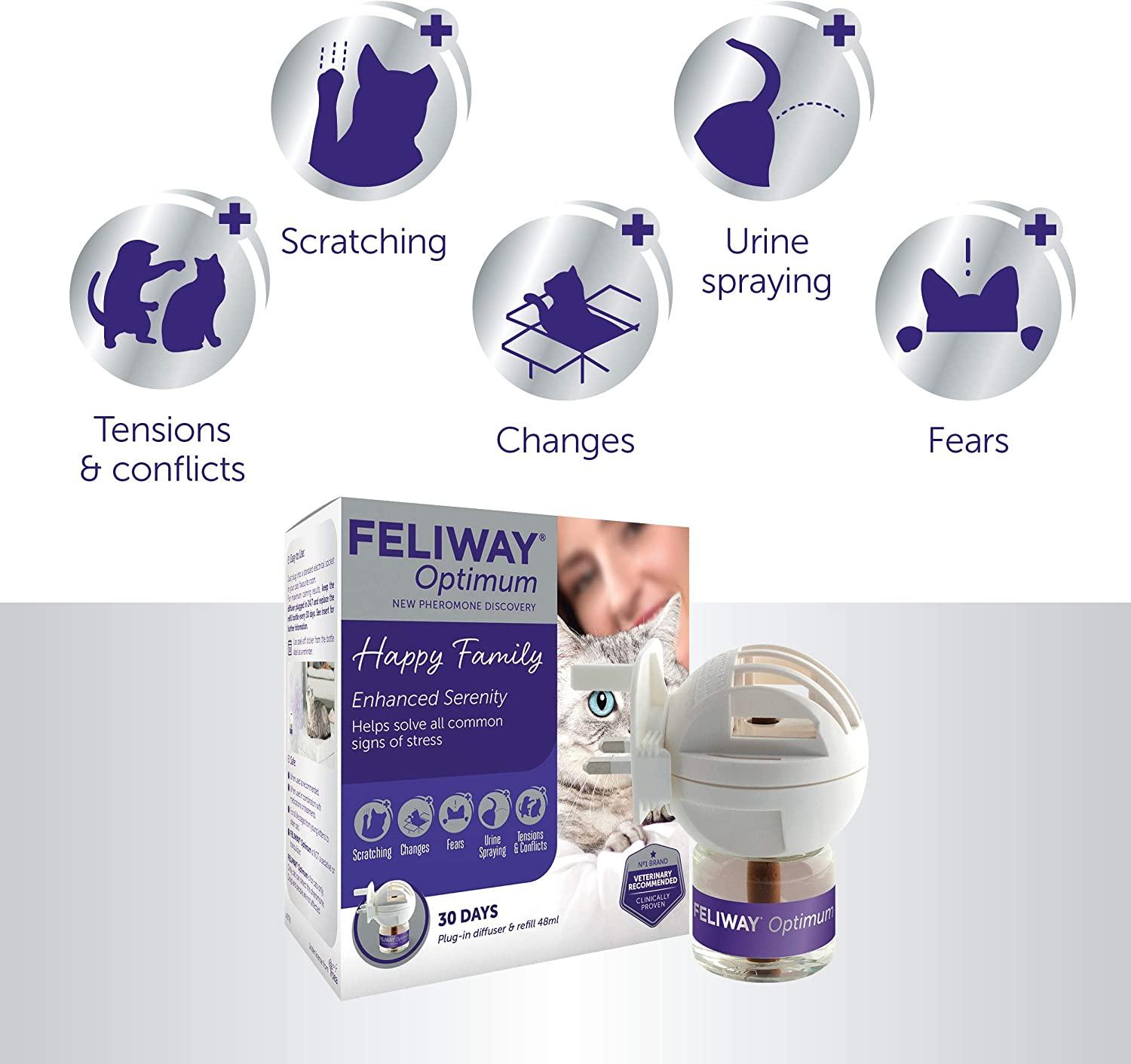 FELIWAY Optimum refill, the best solution to ease cat anxiety, cat conflict  and stress in the home Single
