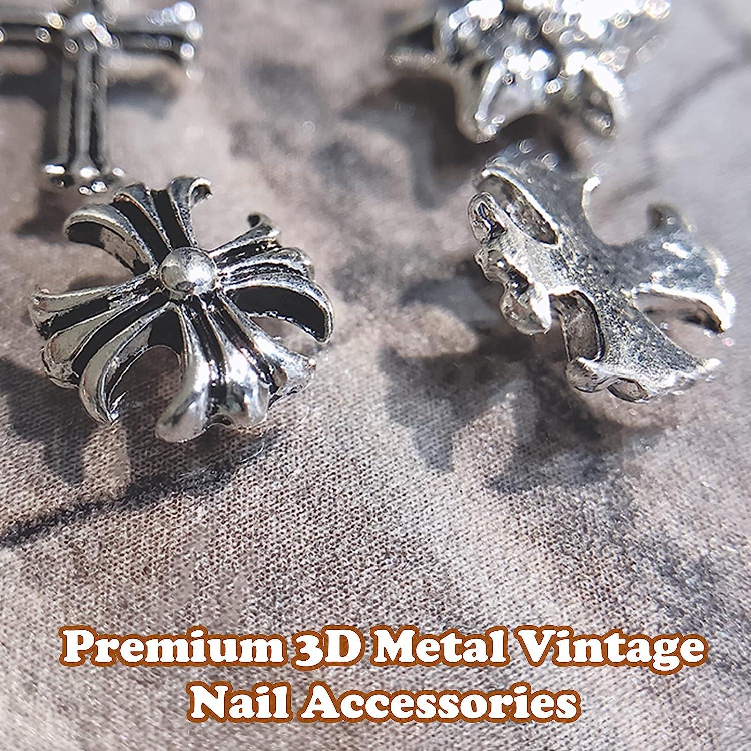 Nail Cross Charms 3D Heart Star Cross Gems - 60pcs Sliver