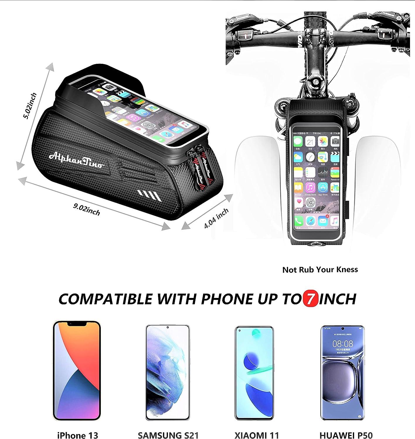 Bike Phone Front Frame Bag, Waterproof Bicycle Phone Mount Top