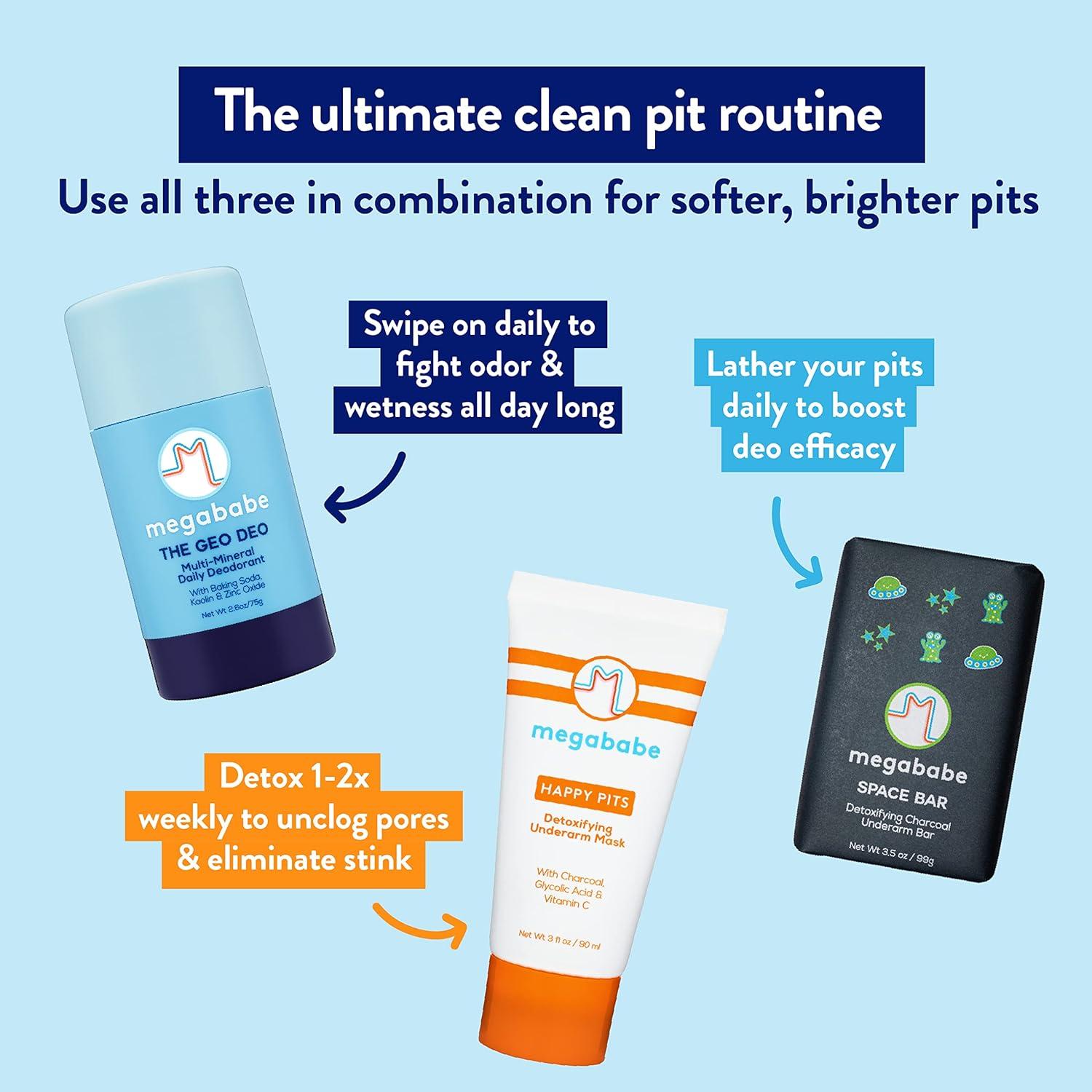 Megababe Ultimate Underarm 3Piece Bundle Geo Deo Daily Deodorant 2.6