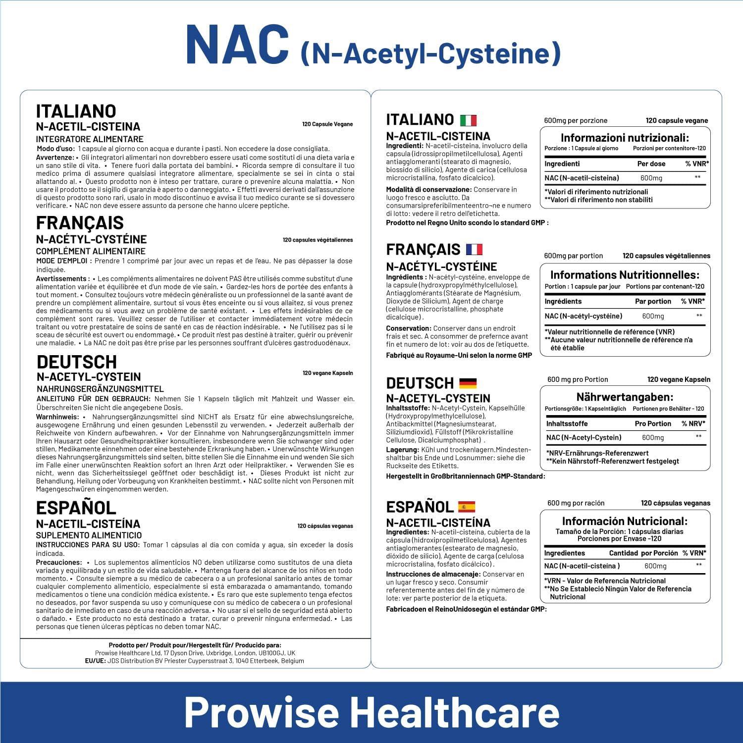 NAC NAcetylCysteine 600mg 120 Capsules of Nac NAcetylCysteine