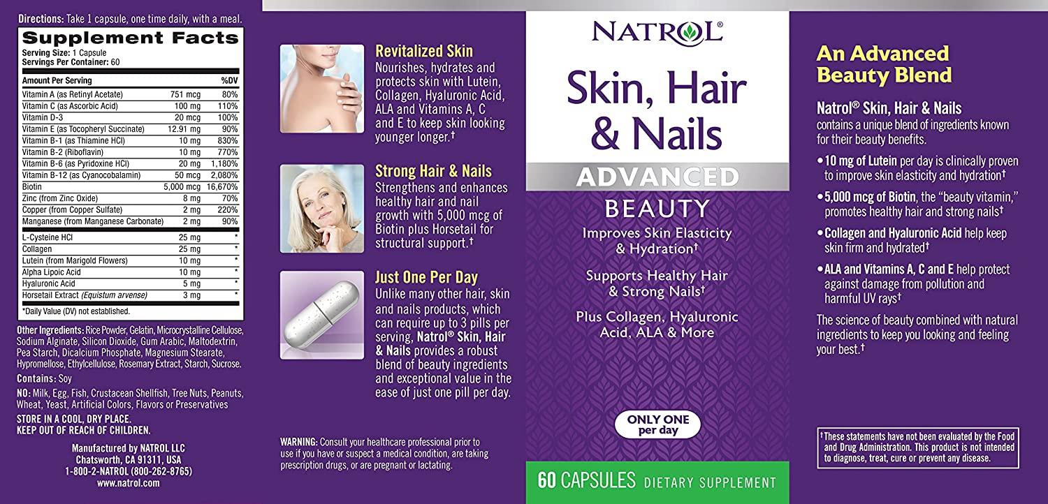 Natrol Skin Hair & Nails, 60 capsules Unflavoured at Best Price in India |  Healthkart.com