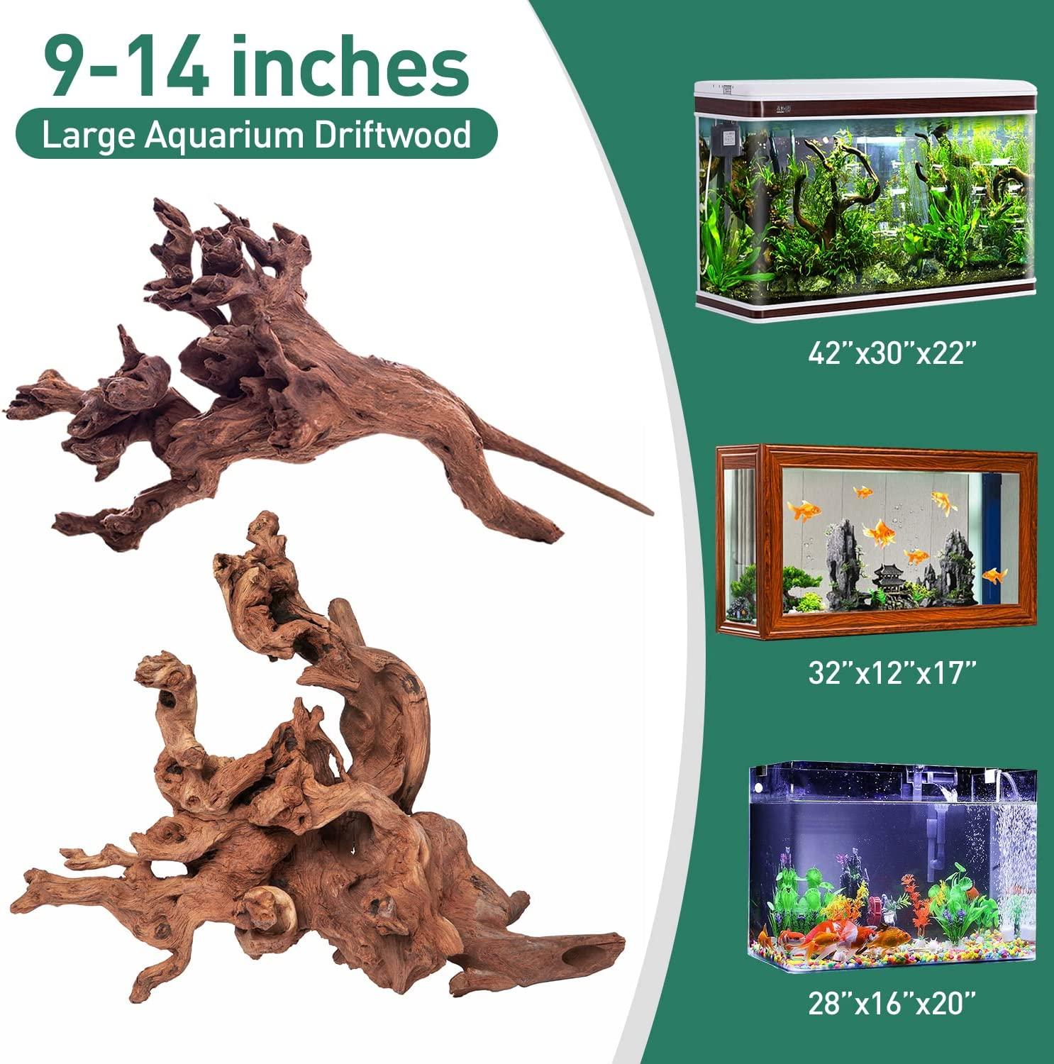 WDEFUN Natural Driftwood for Aquarium Decor,Assorted Branches Decorations  on Reptile Fish Tank 9-14 inch(pack of 2)
