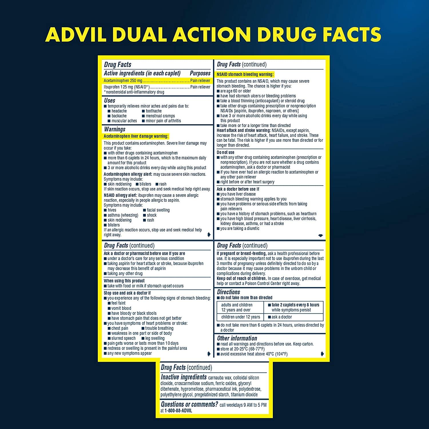 Advil Dual Action 8 Hour Pain Relief 144 Ct Caplets with Advil PM