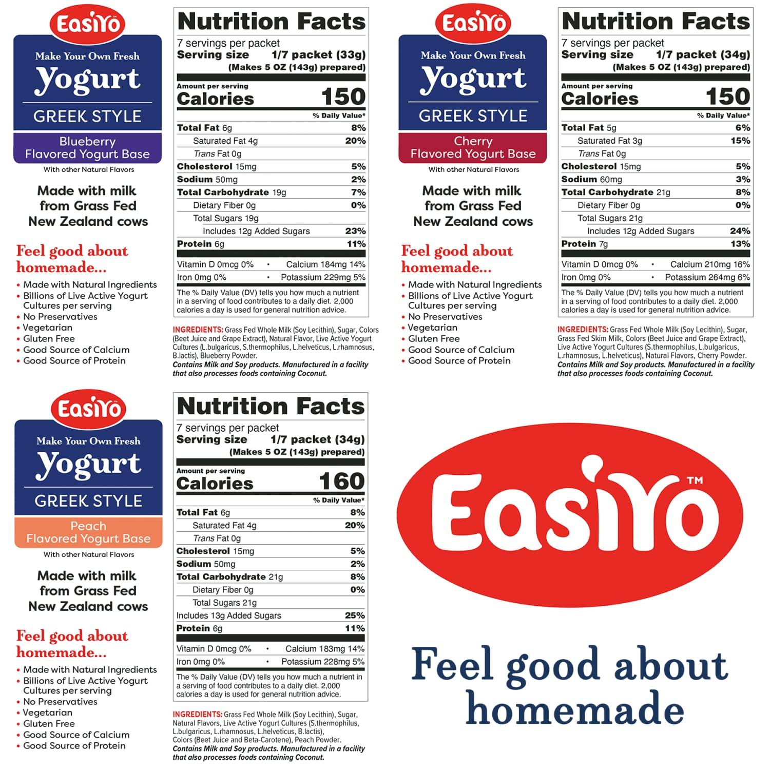 EasiYo Greek Style Yogurt Base Fruit Variety (6pack, 42 Servings) with