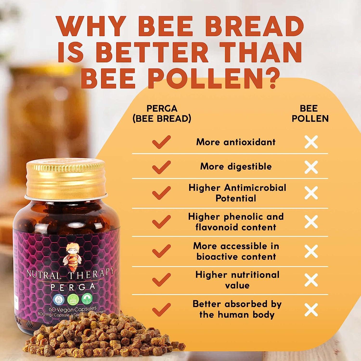 Nutral Therapy Perga Bee Bread Supplement 800mg Vegan Capsules