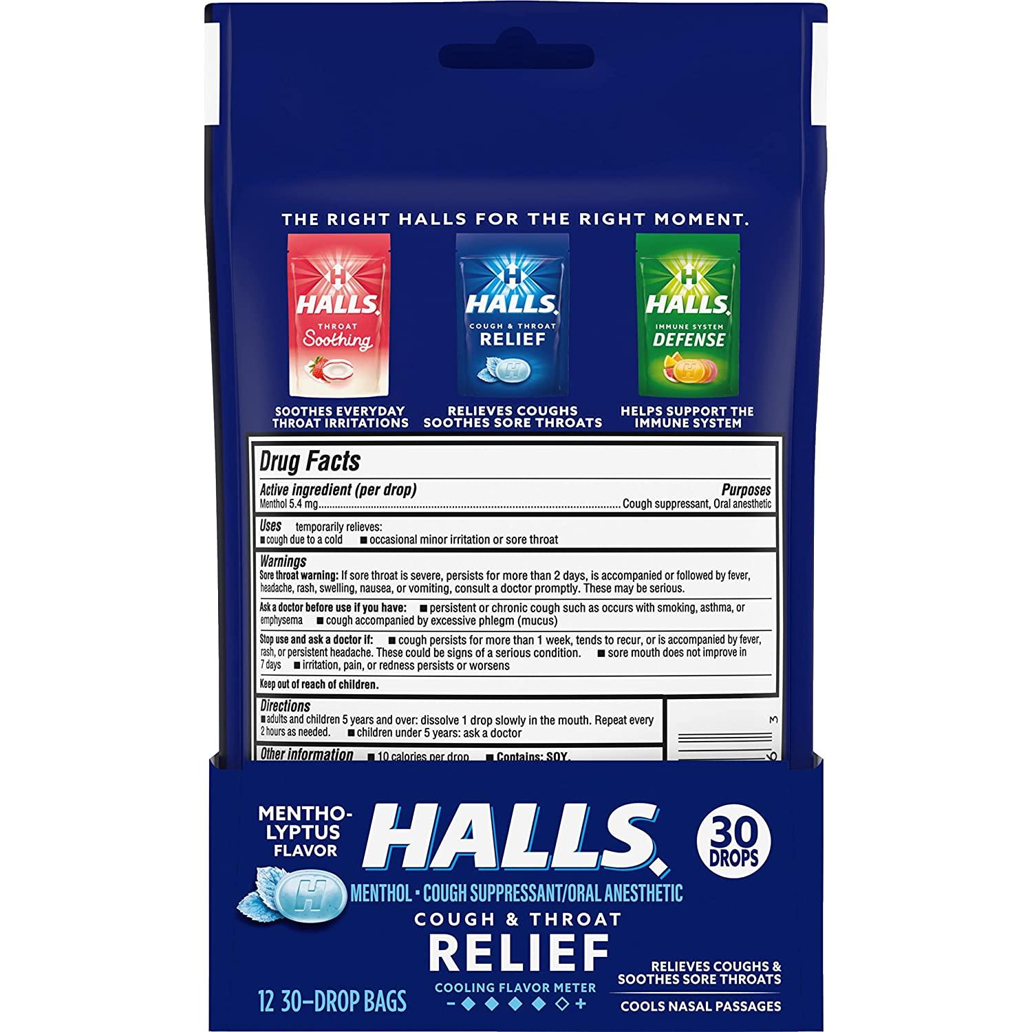 HALLS Relief MenthoLyptus Cough Drops, 12 Packs of 30 Drops (360 Total