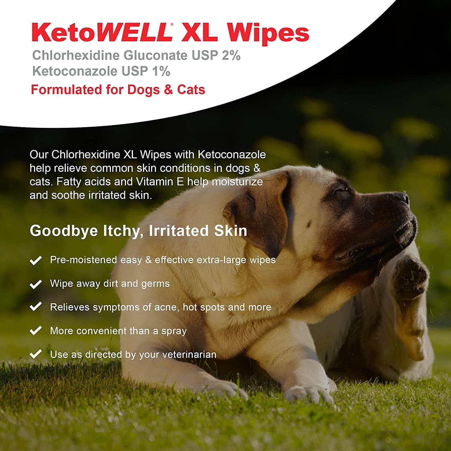 KetoWELL Chlorhexidine Wipes with Ketoconazole for Dogs & Cats