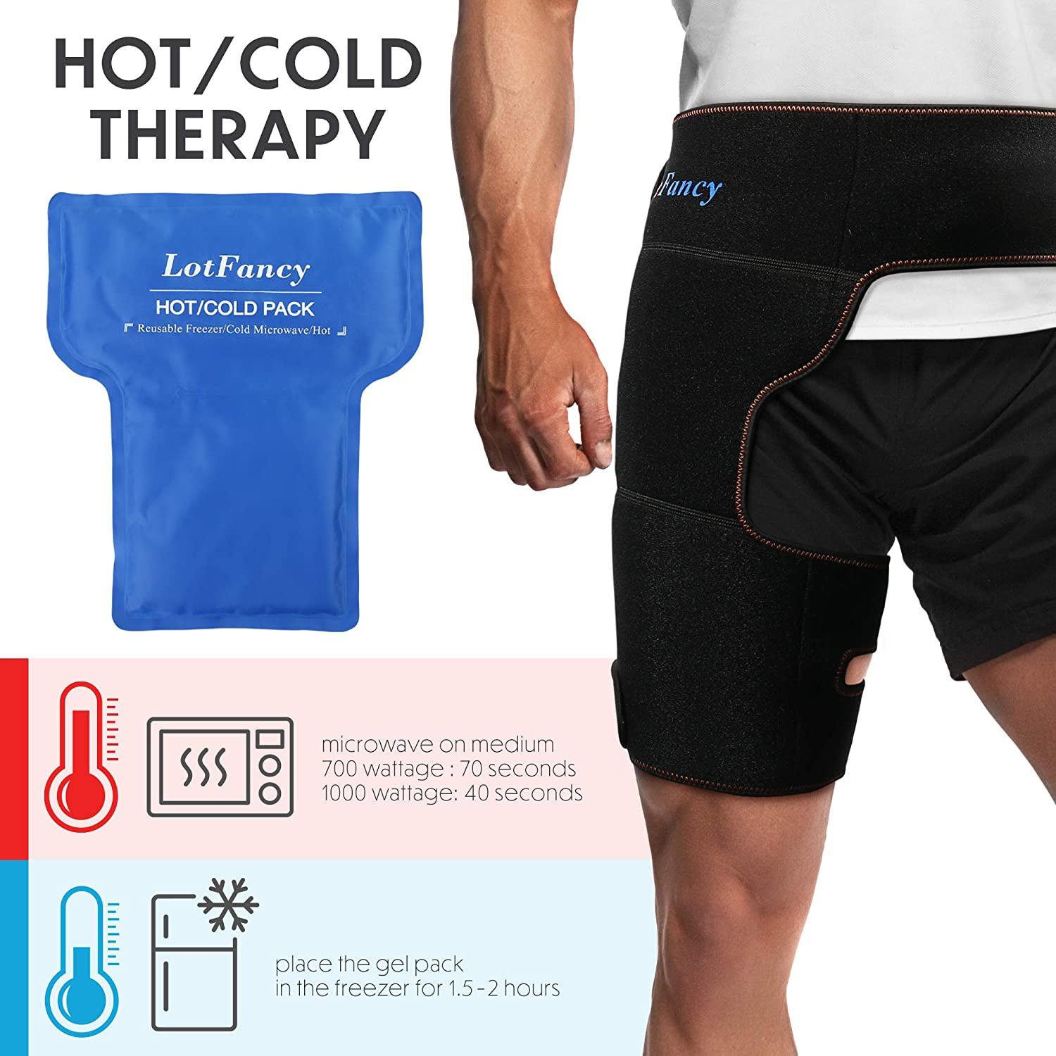 LotFancy Hip Brace with Hot Cold Pack, Gel Ice Pack Groin Wrap Support for  Women and Men, Compression Brace for Hamstring, Thigh, Sciatica, Arthritis,  Bursitis, Injuries, Nerve Pain Relief