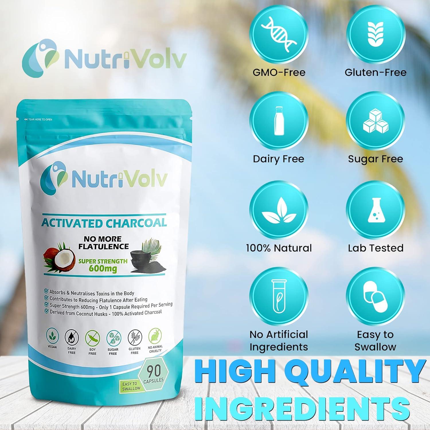 Activated Charcoal 600mg 90 Capsules Reduce Flatulence Gas