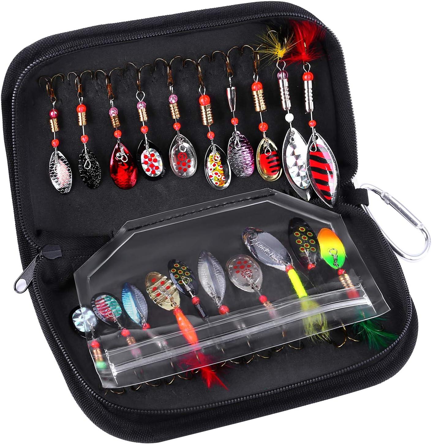 TOPFORT Fishing Lures, Fishing Spoon,Trout Lures, Bass Lures, Spinning Lures,Hard  Metal Spinner Baits kit with Carry Bag 20Pcs Fishing Trout Lures