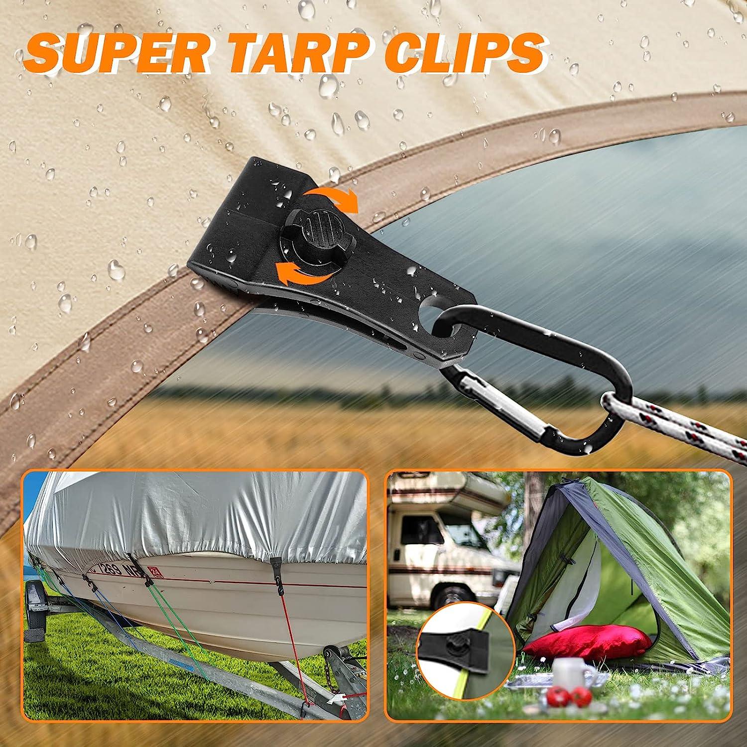 TEANTECH Tarp Clips with Carabiner Kit - Heavy Duty Lock Grip Thumb Screw Camp  Tent Clamp Clips for Outdoor Camping Caravan Canopies Awnings Car Covers  Swimming Pool Covers etc Upgrade Total 20pcs
