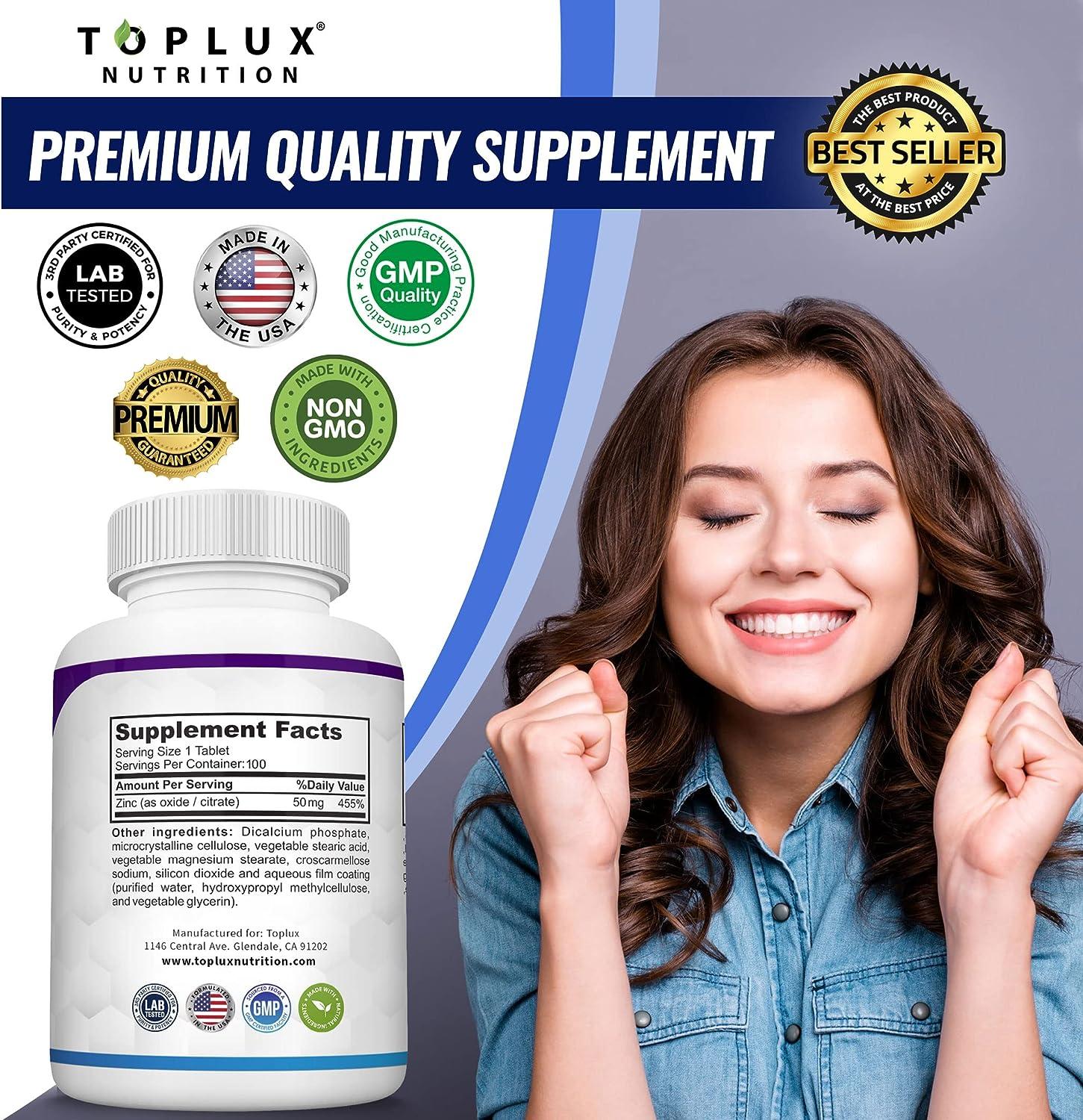 Zinc Supplement 50mg for Immune Support Pure Natural Zinc Oxide to