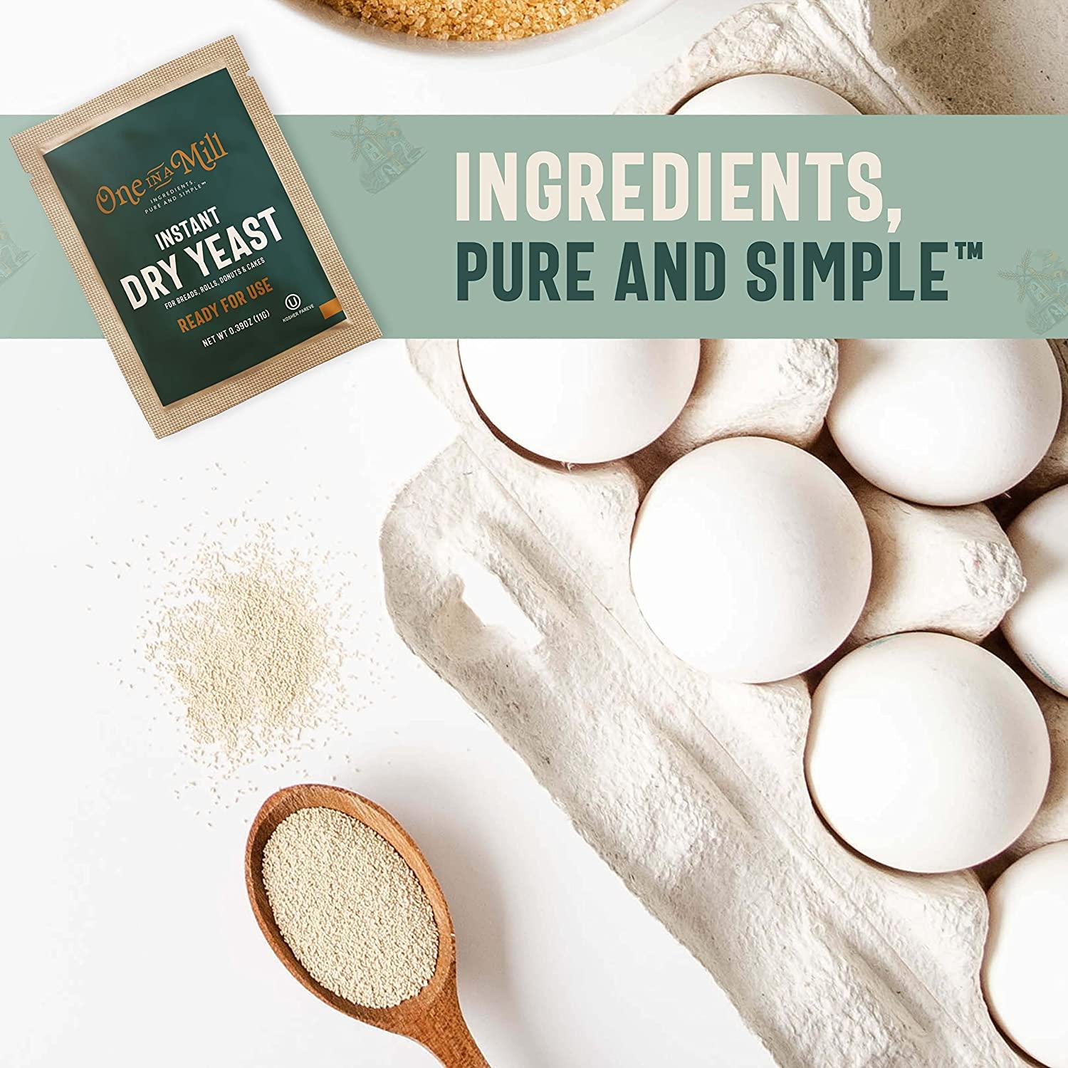 One in a Mill Instant Dry Yeast Packets Fast Acting Self Rising Yeast for Baking Bread, Cake