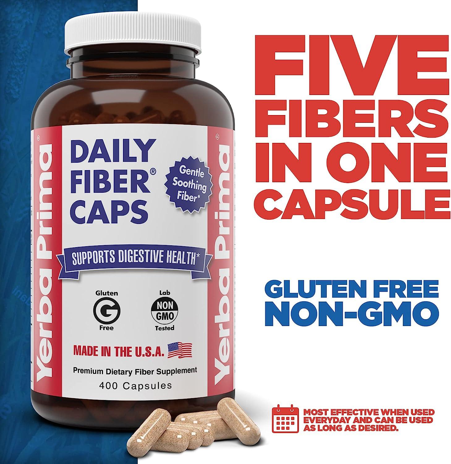 Yerba Prima Daily Fiber Caps Formula, 400 Capsules Both Soluble and