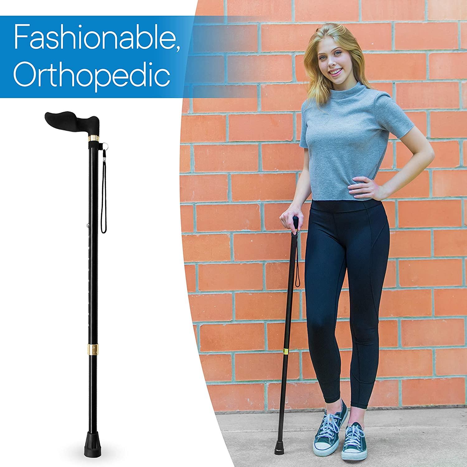 RMS Walking Cane with Orthopedic Handle Adjustable Offset Cane to Fit