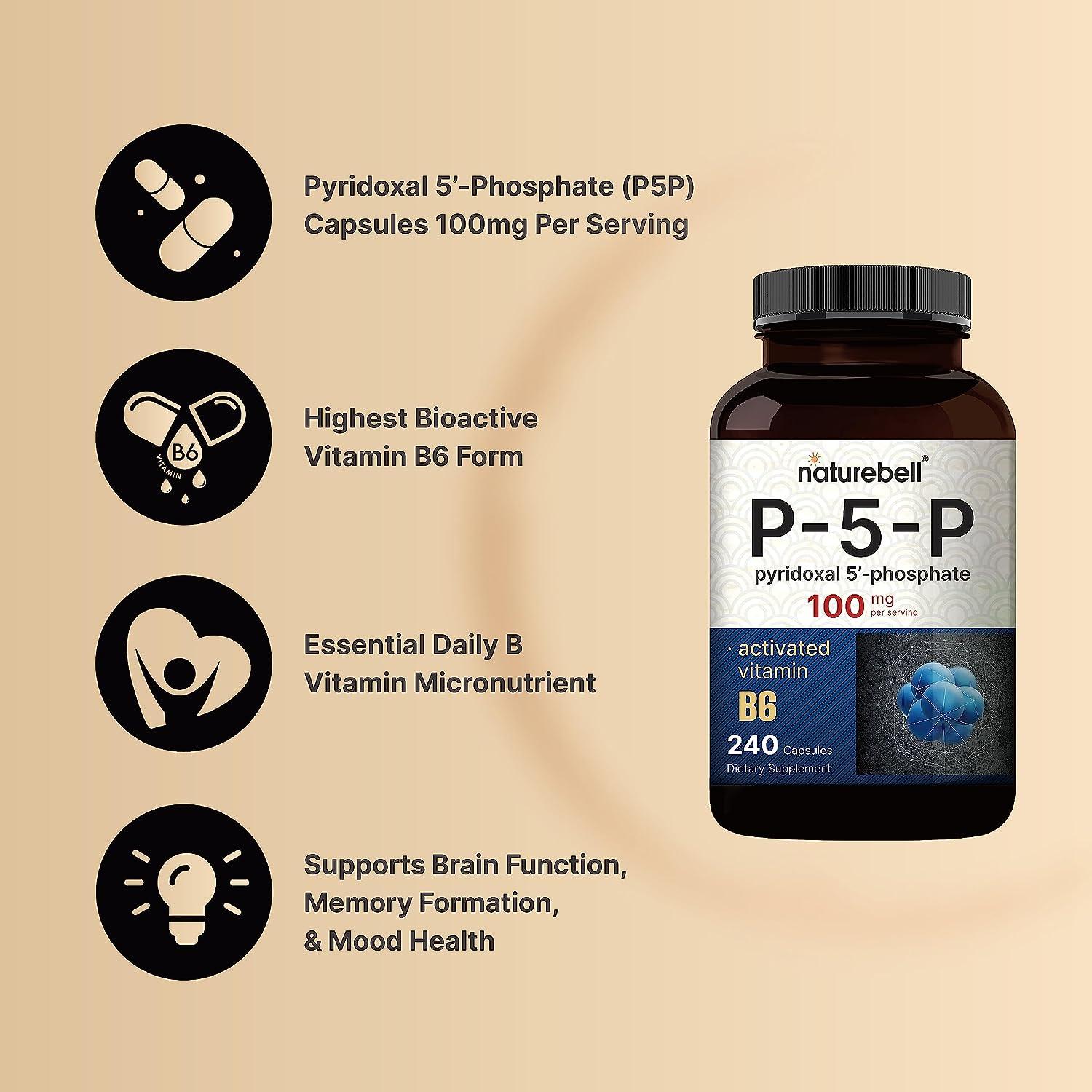 NatureBell P5P Vitamin B6 100mg 240 Capsules High Potency B6 Supplement
