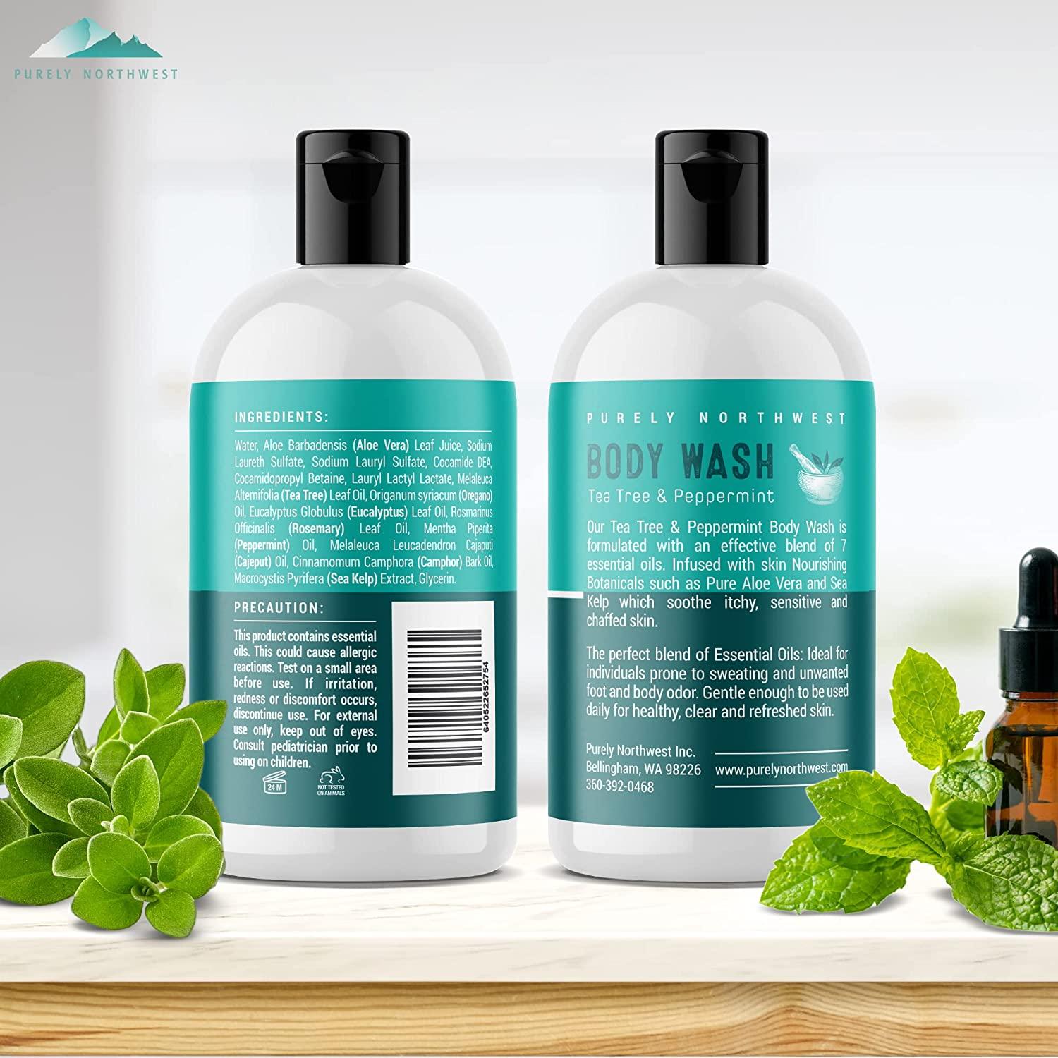 Tea Tree Oil & Peppermint Body Wash 9oz For Body Odor, Acne & Skin